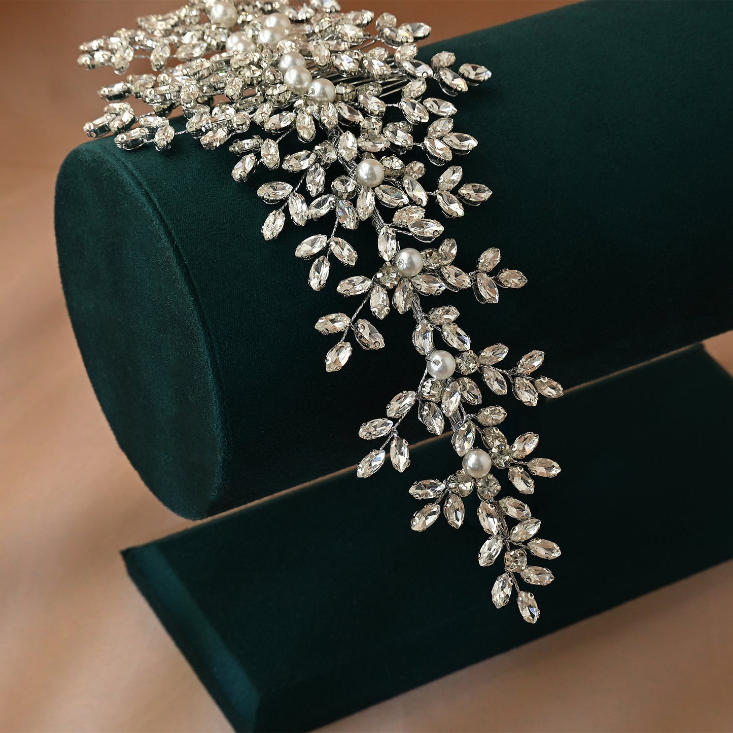 Bridella BHP434-S Silver Rhinestone & Pearl Hair Comb