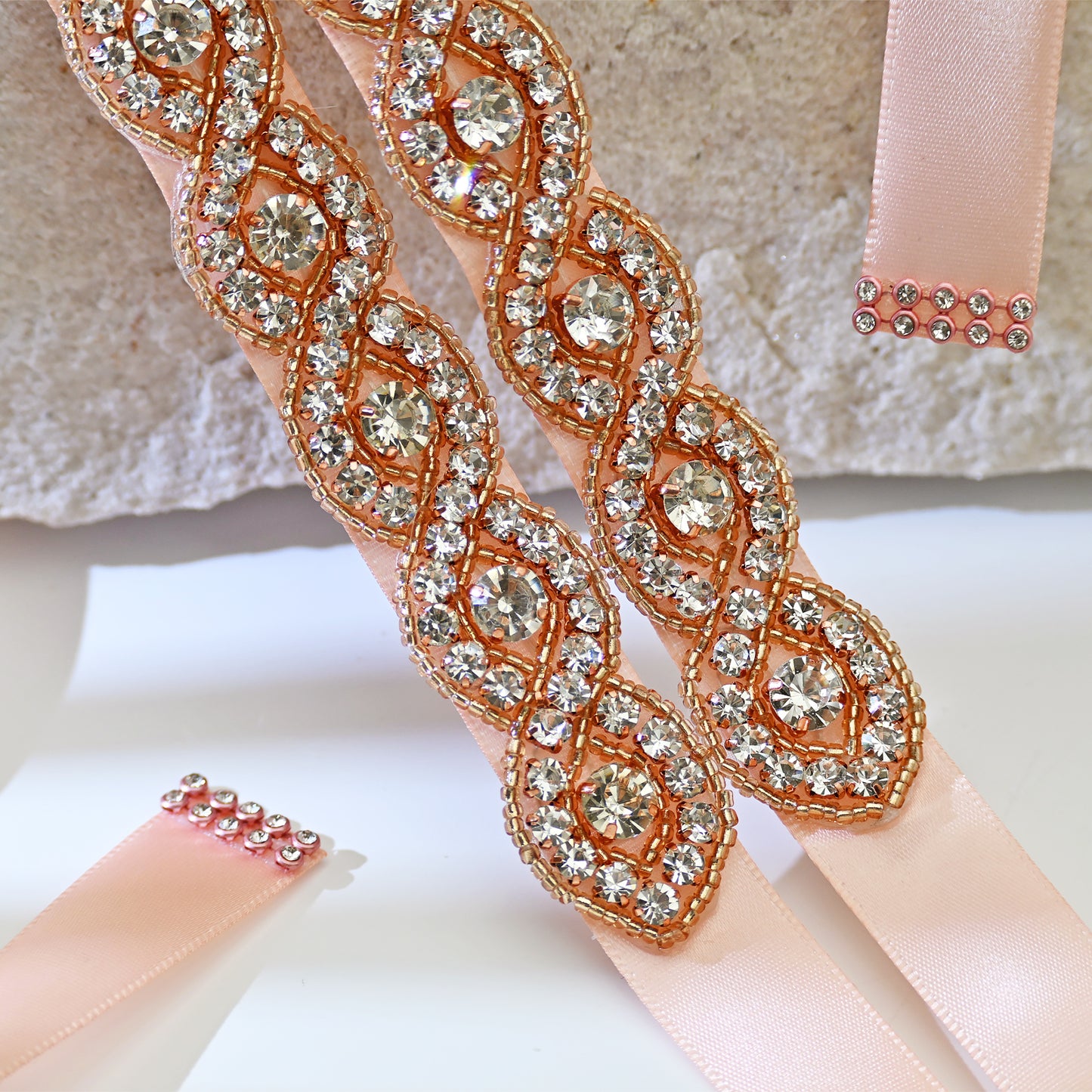 Rose Gold Rhinestone Bridal Belt Wedding Sash – Bridella BS28RG