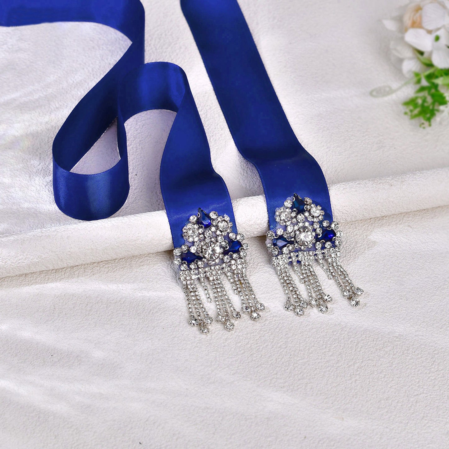 Daily Bridal Wedding Belt Silver Rhinestone Applique Sash for Women Gown Dress - Bridella S109