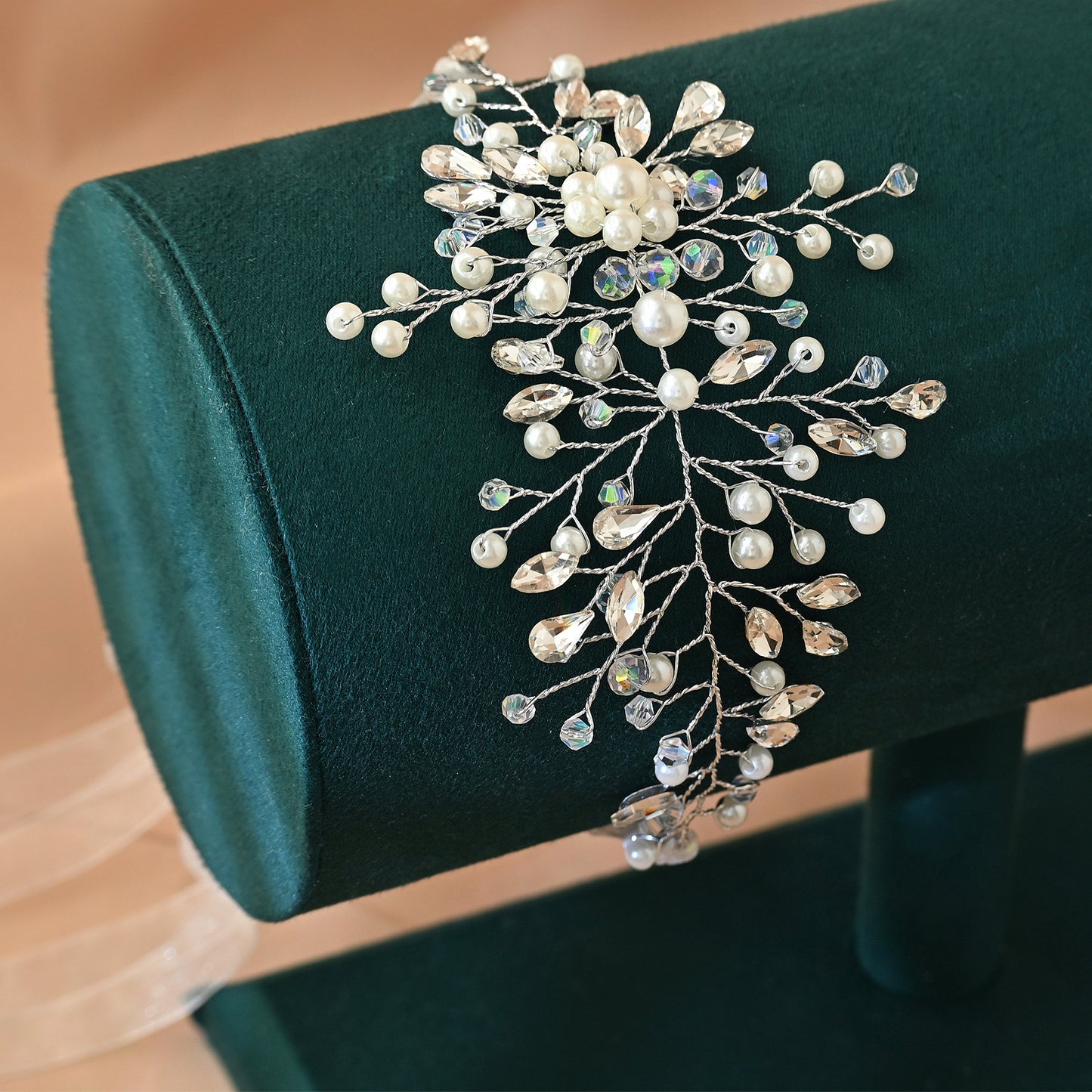 Bridella BHP84-S Silver Rhinestone & Pearl Headband