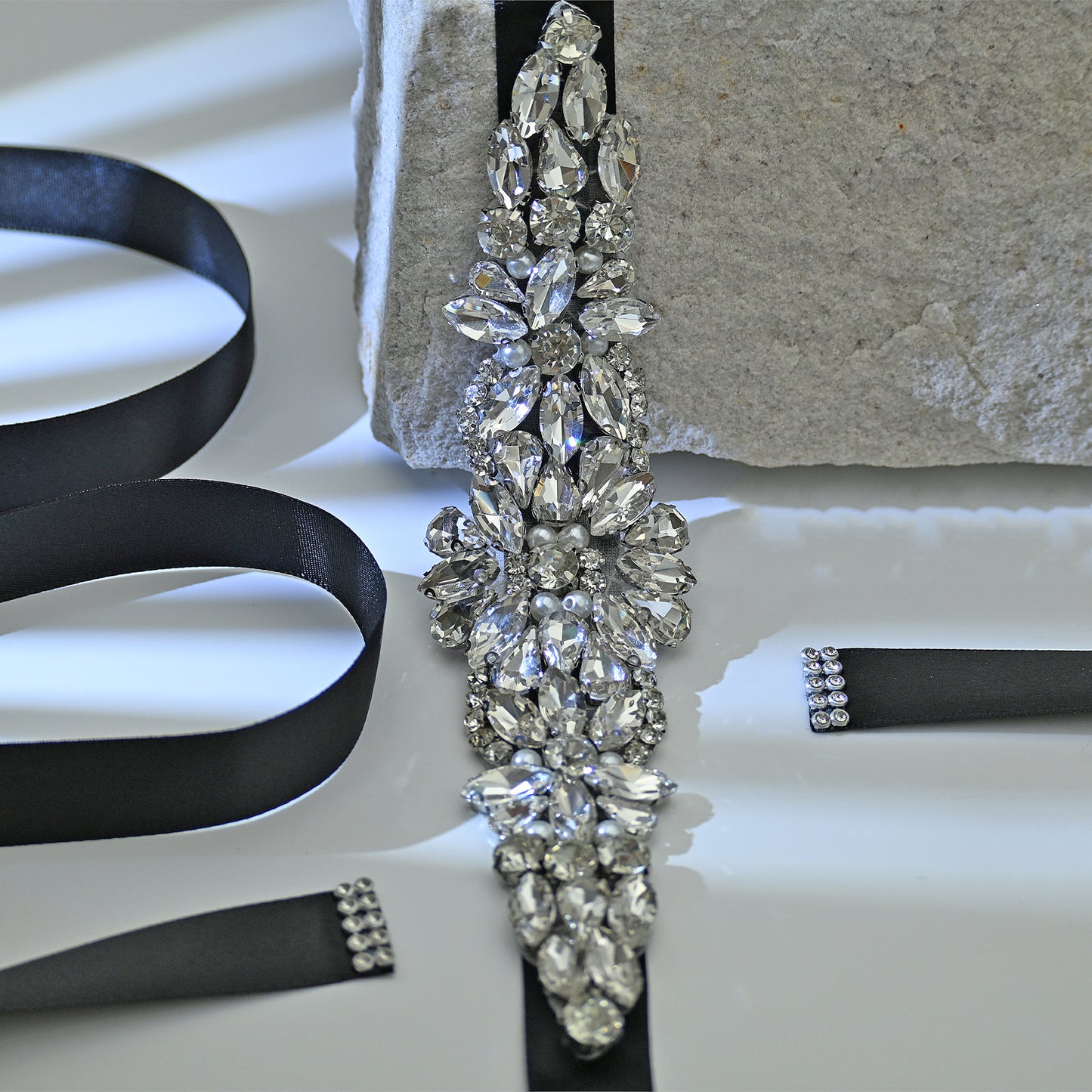 Bridella BS407 Black Rhinestone Belt