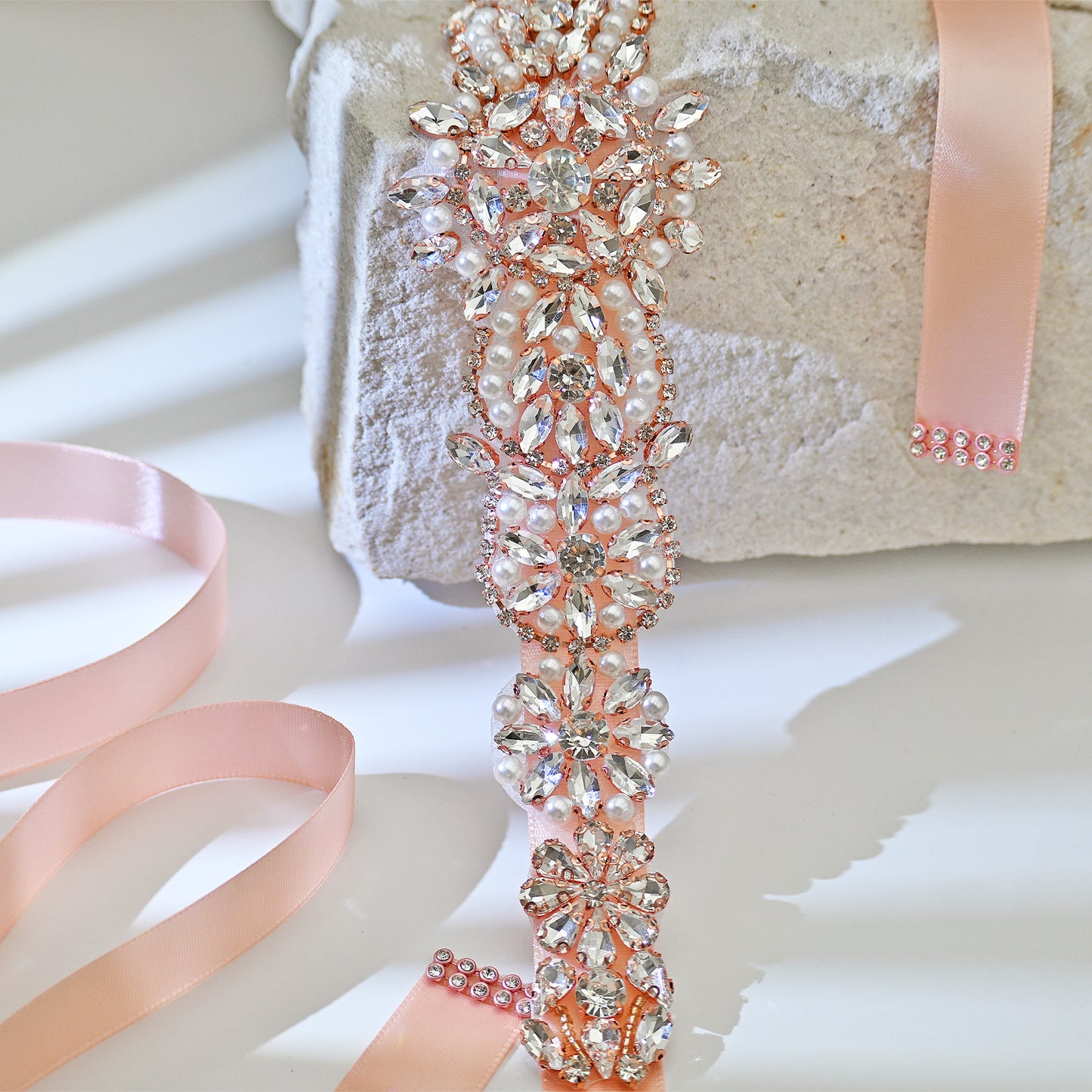 Bridella BS445RG-Retro Pink Rose Gold Rhinestone Pearl Belt