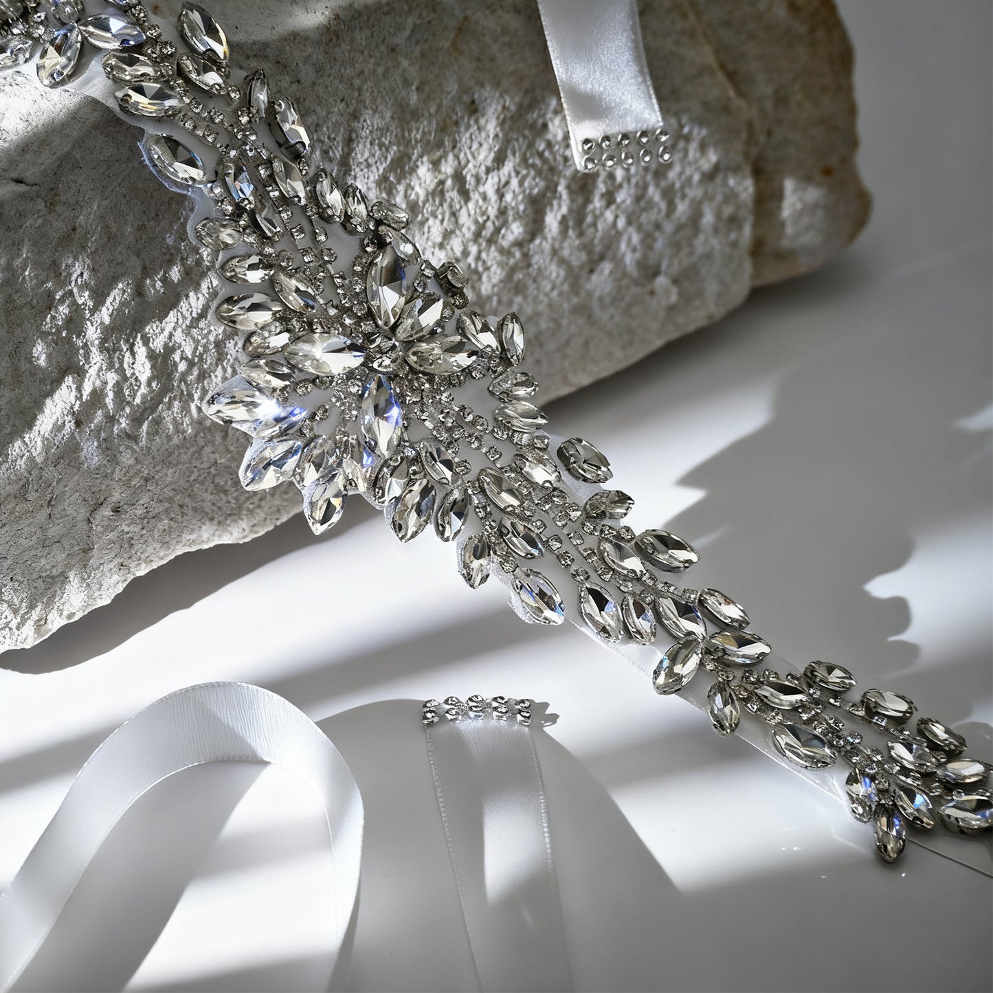 Bridella BS11-White Silver Rhinestone Belt