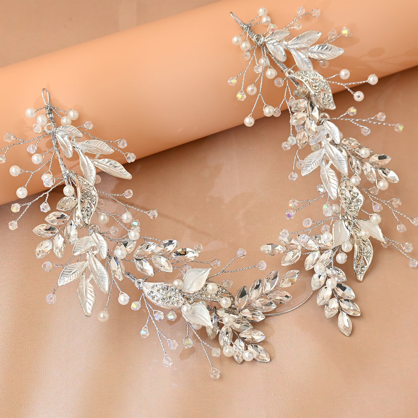 Bridella BHP272-S Silver Rhinestone & Pearl Headband