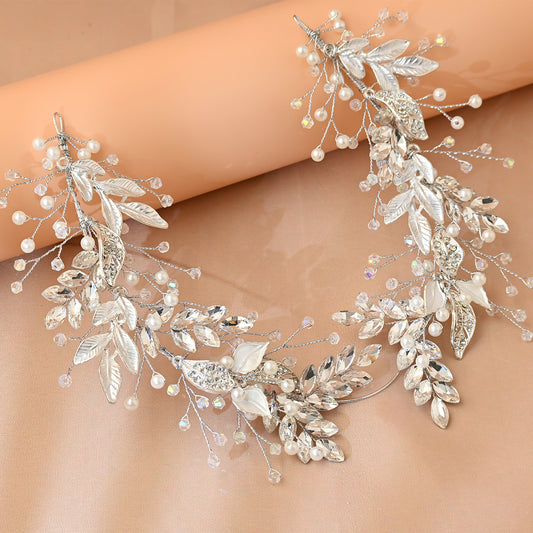 Silver Rhinestone Pearl Bridal Headband Wedding Hairpiece - Bridella BHP272-S