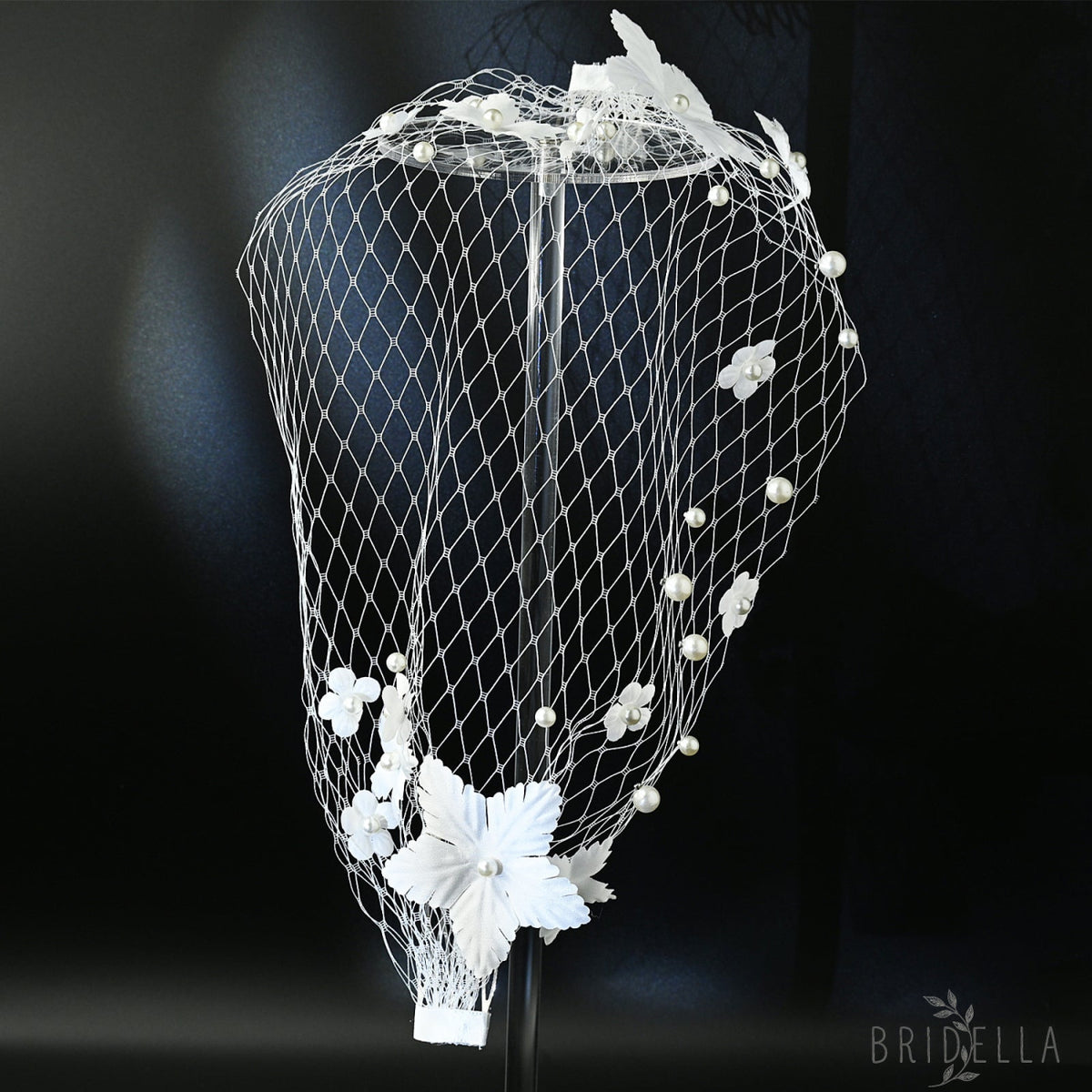 3D Flower Pearl Birdcage Bridal Veil With Comb - Bridella BVA22 - IVONY