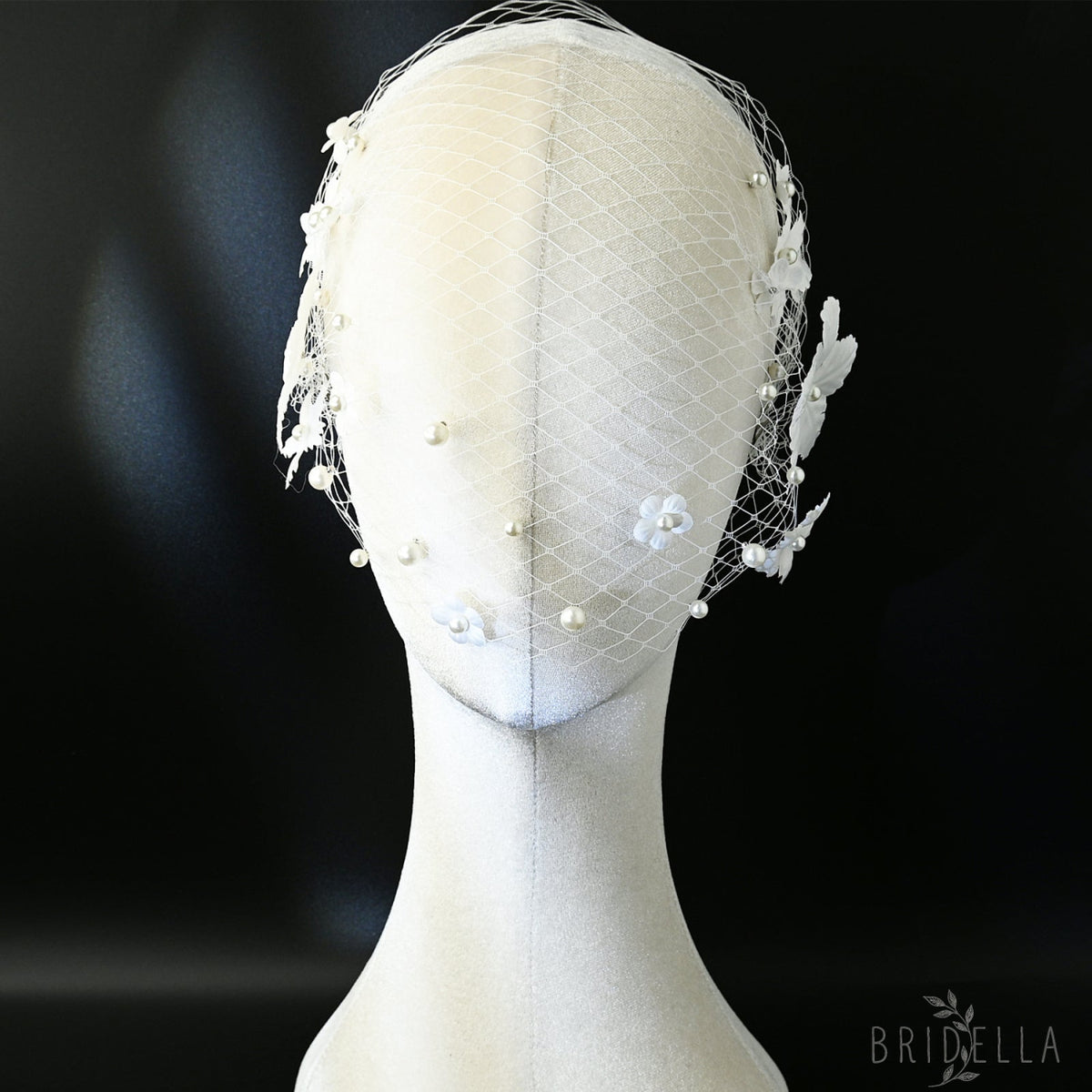 3D Flower Pearl Birdcage Bridal Veil With Comb - Bridella BVA22 - IVONY