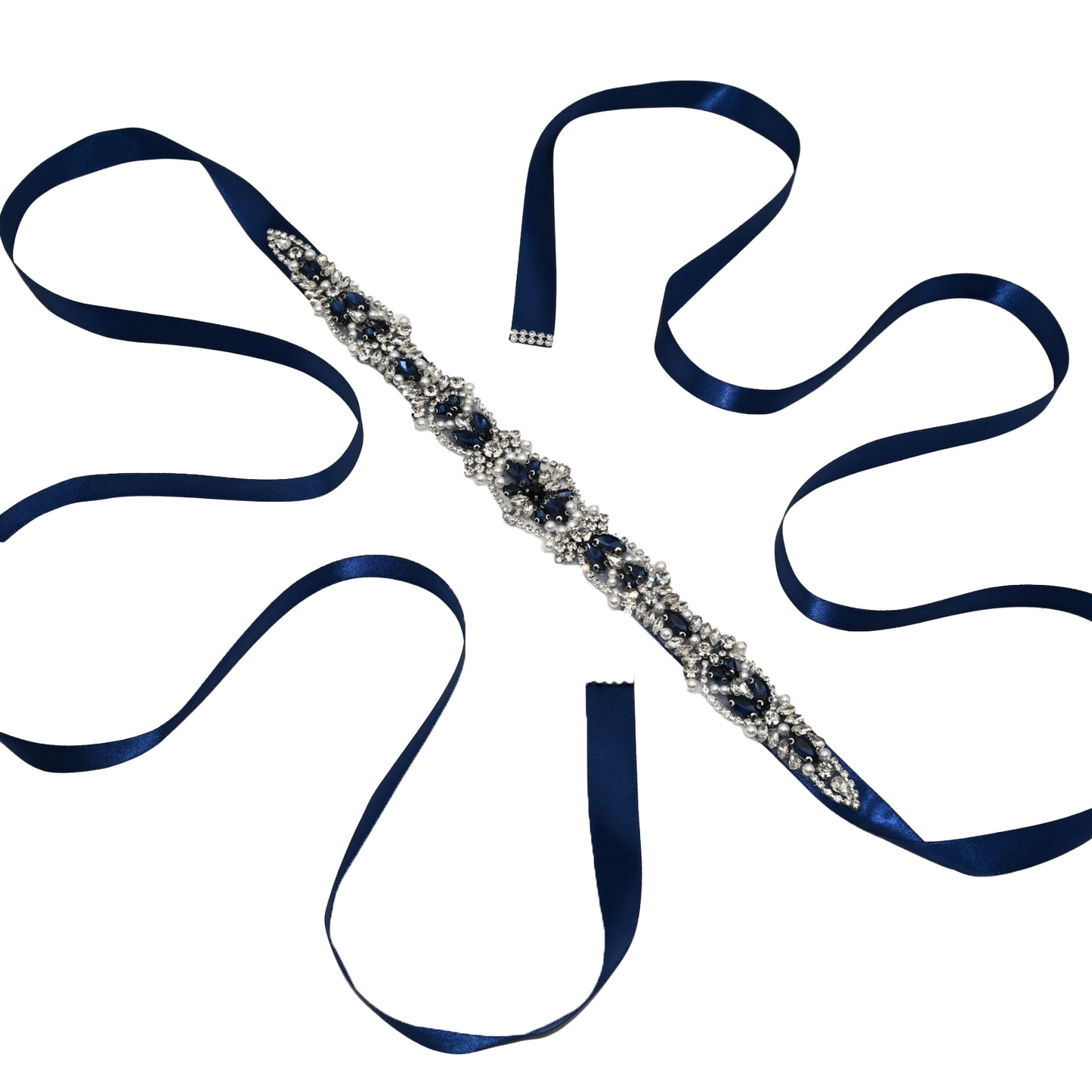 Bridella BS442ML Navy Rhinestone & Pearl Belt