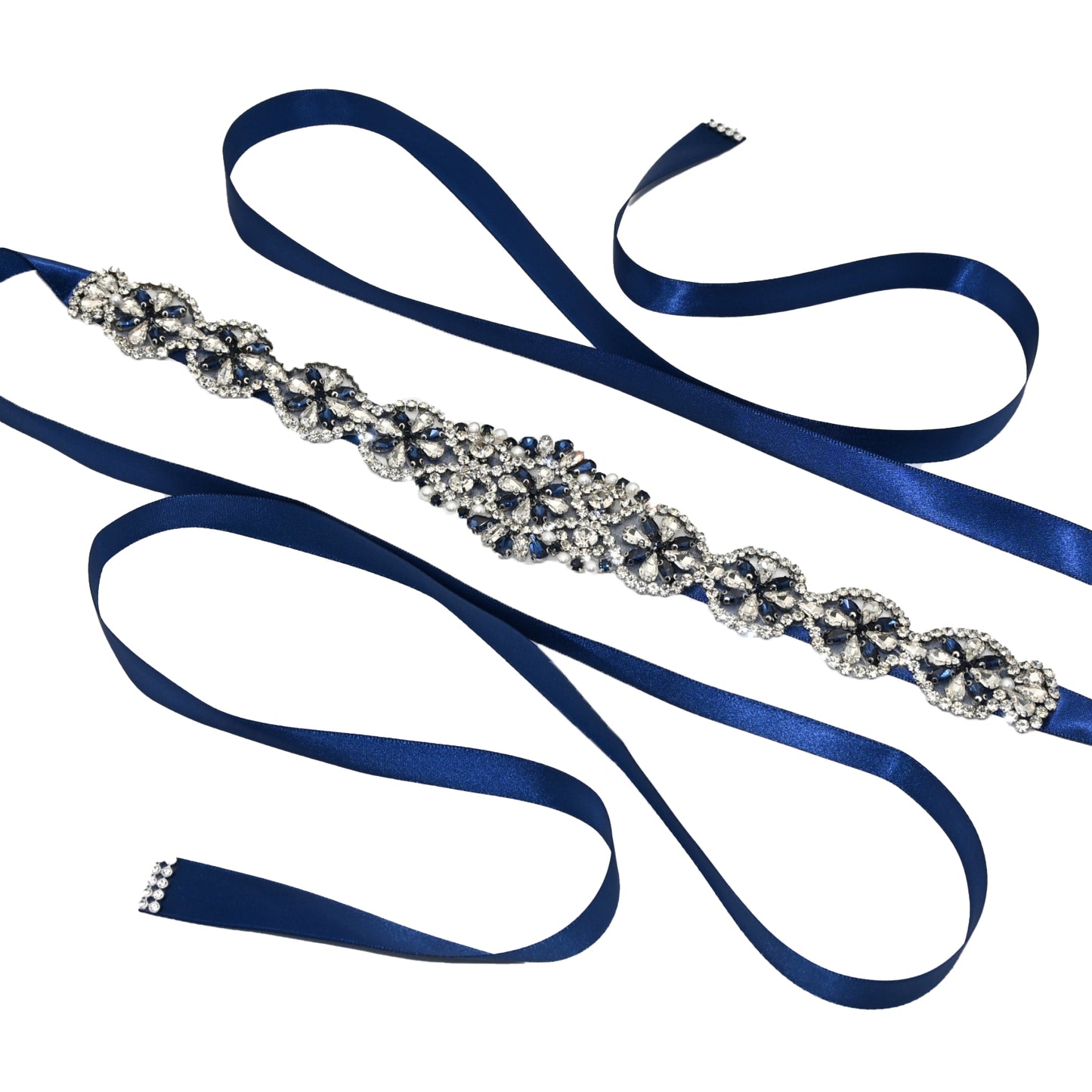 Bridella BS161ML Navy Rhinestone & Pearl Belt