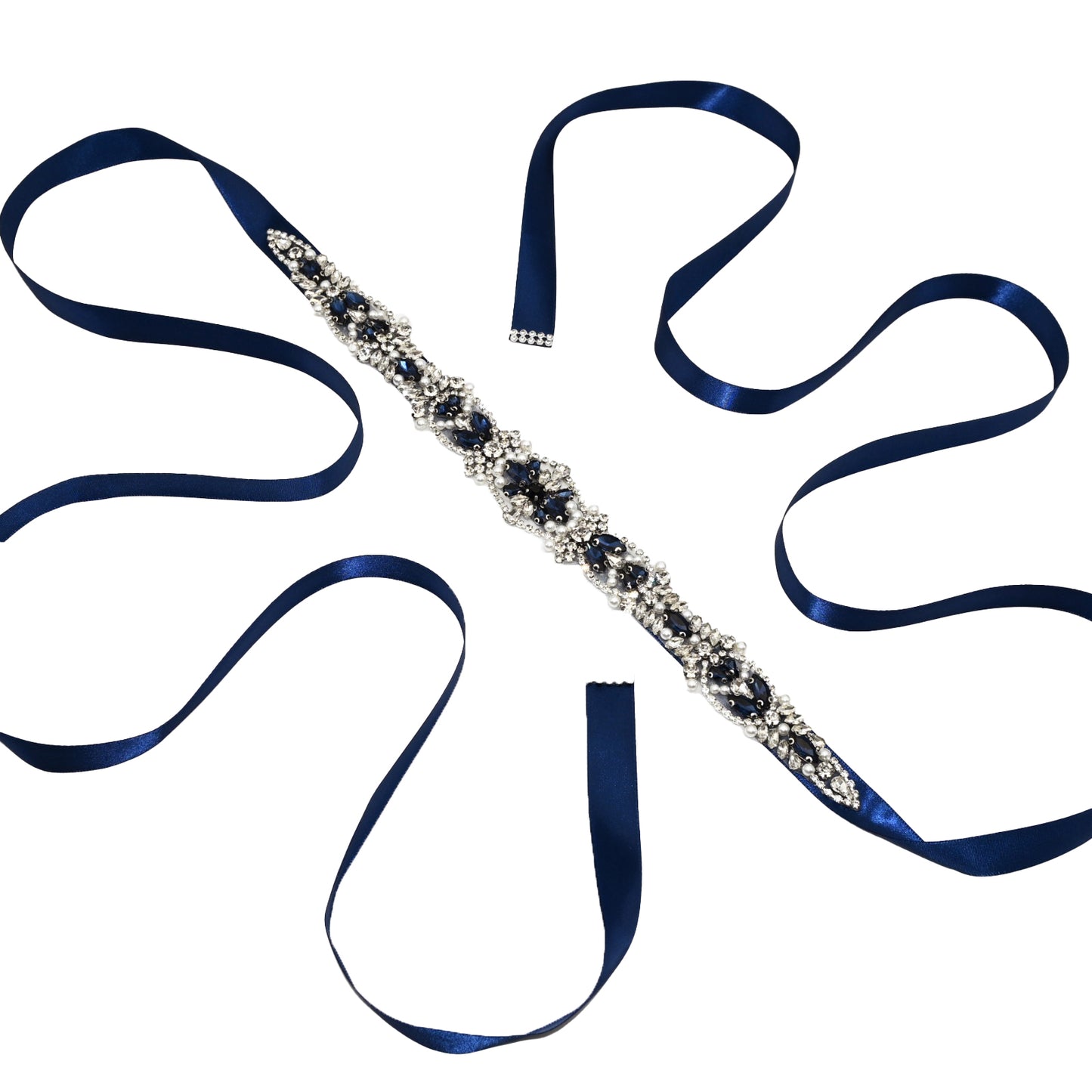 Navy Rhinestone Pearl Bridal Belt Wedding Sash – Bridella BS442ML