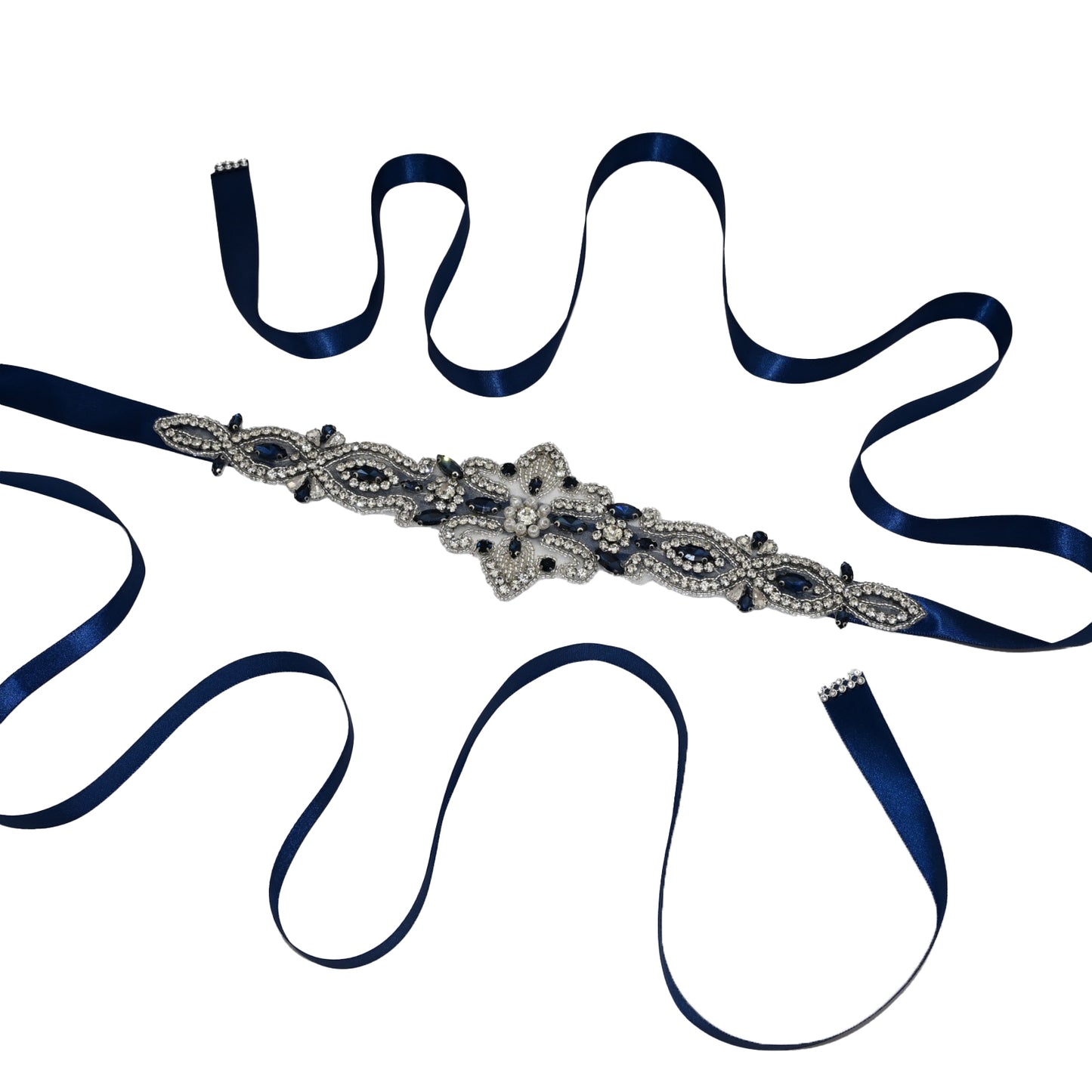 Bridella BS245ML Navy Rhinestone & Pearl Belt