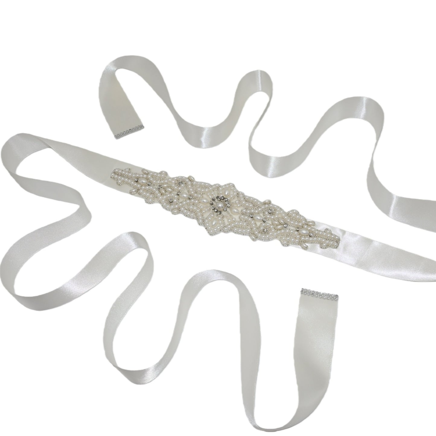 Ivory Rhinestone & Pearl Belt - Bridella BS26A