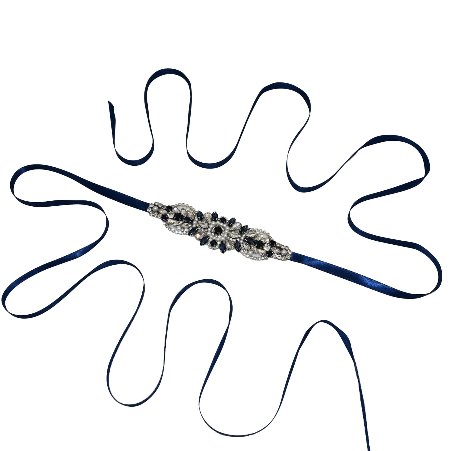 Bridella BS188ML Navy Rhinestone & Pearl Belt