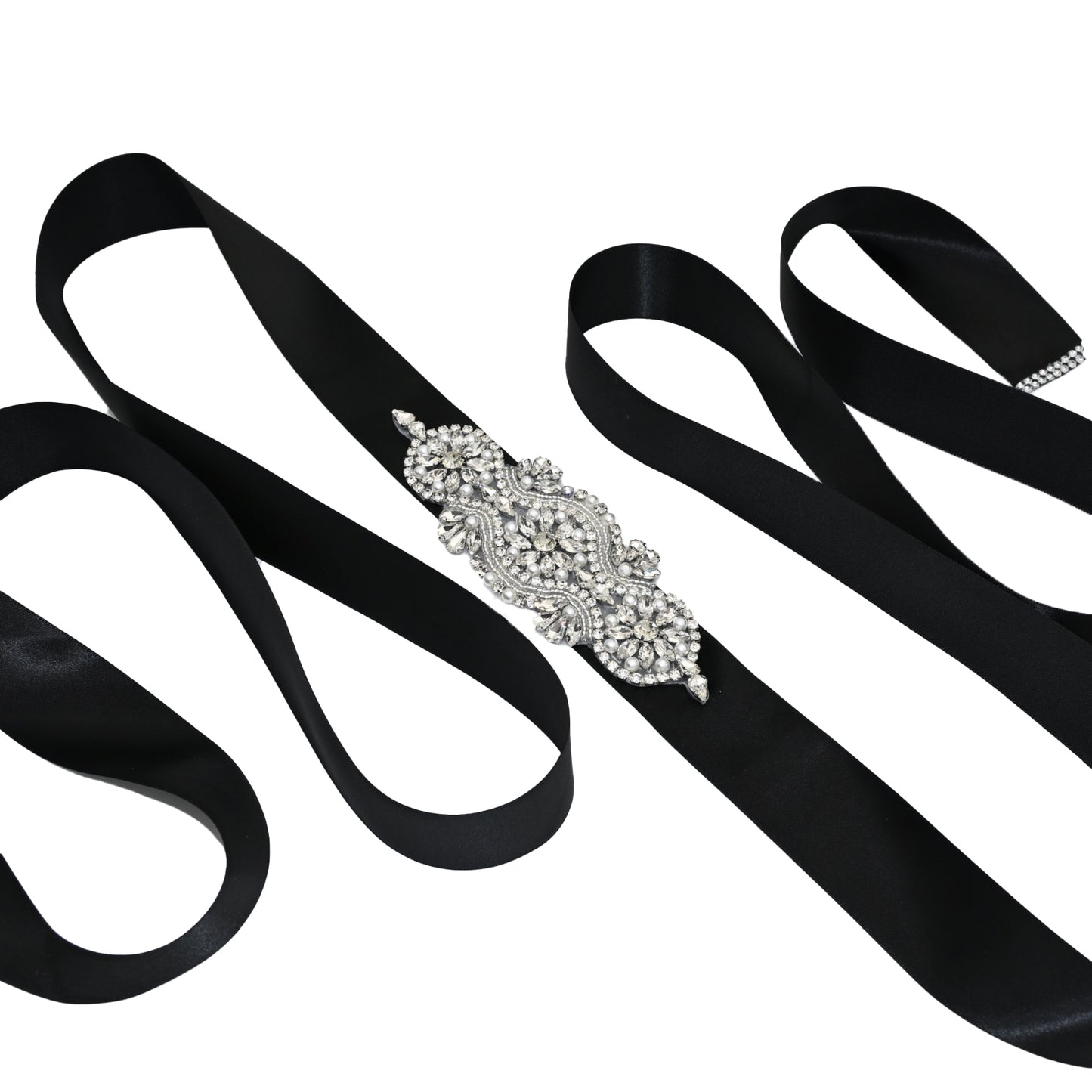 Black Rhinestone Pearl Bridal Belt Wedding Sash – Bridella BS05-B