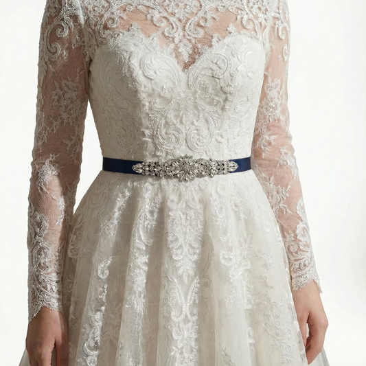 Black Rhinestone Bridal Belt Sash for Wedding - Bridella BS407