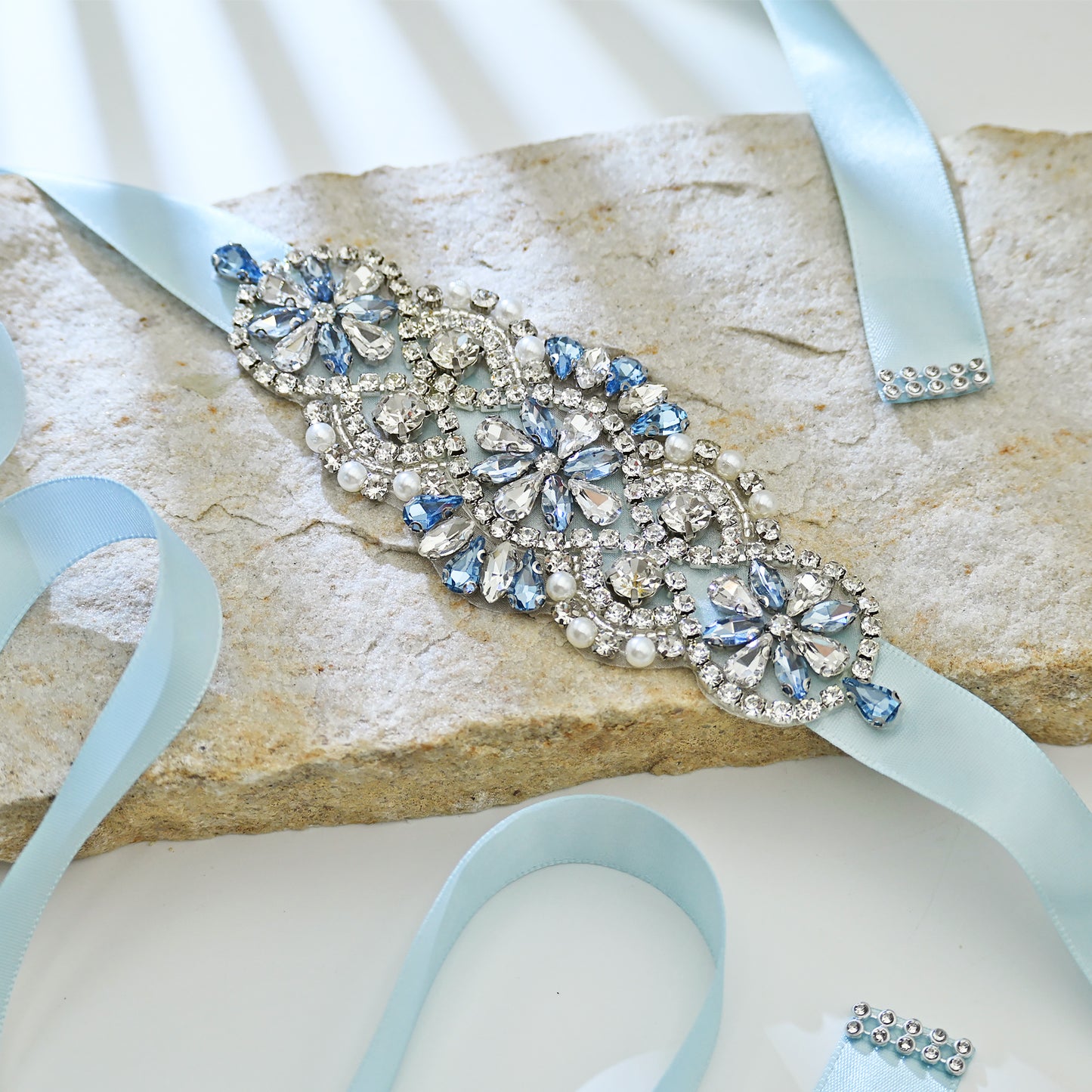 Baby Blue Rhinestone Bridal Belt Wedding Sash - Bridella BS76QL