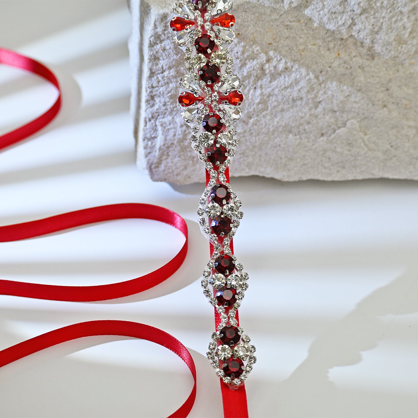 Red Rhinestone Bridal Dress Belt for Wedding - Bridella BS165R