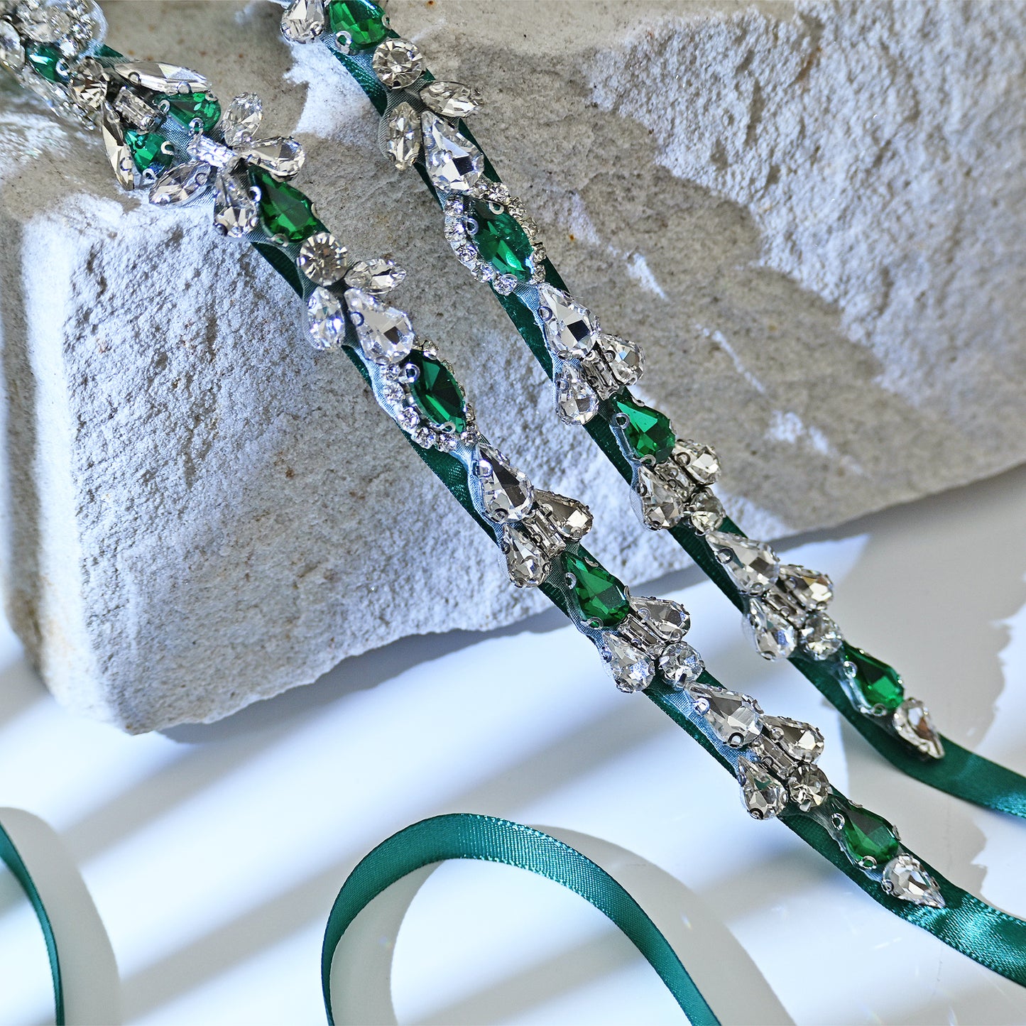 Green Rhinestone Bridal Belt Wedding Sash - Bridella BS99KL