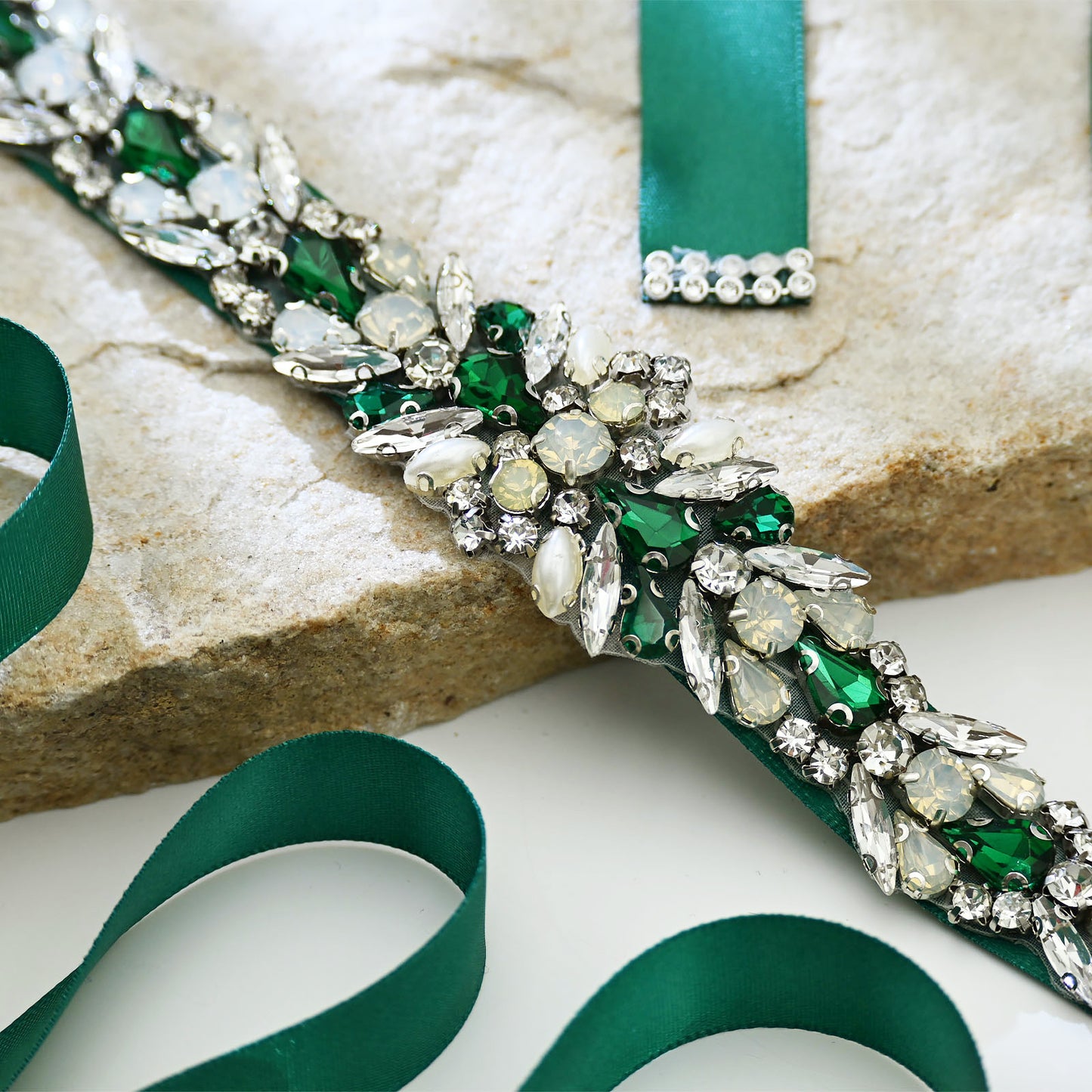 Green Rhinestone Bridal Belt Sash for Wedding - Bridella BS57KL