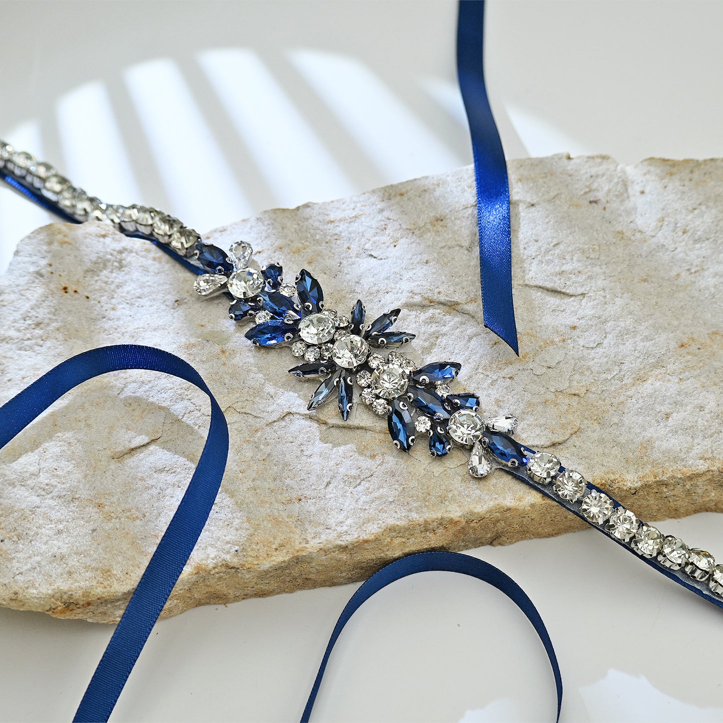 Navy Rhinestone Bridal Dress Belt for Wedding - Bridella BS160ML