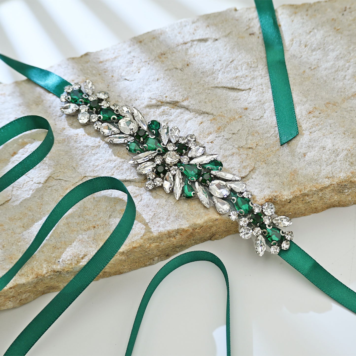 Green Rhinestone Bridal Belt Sash for Wedding - Bridella BS160KL