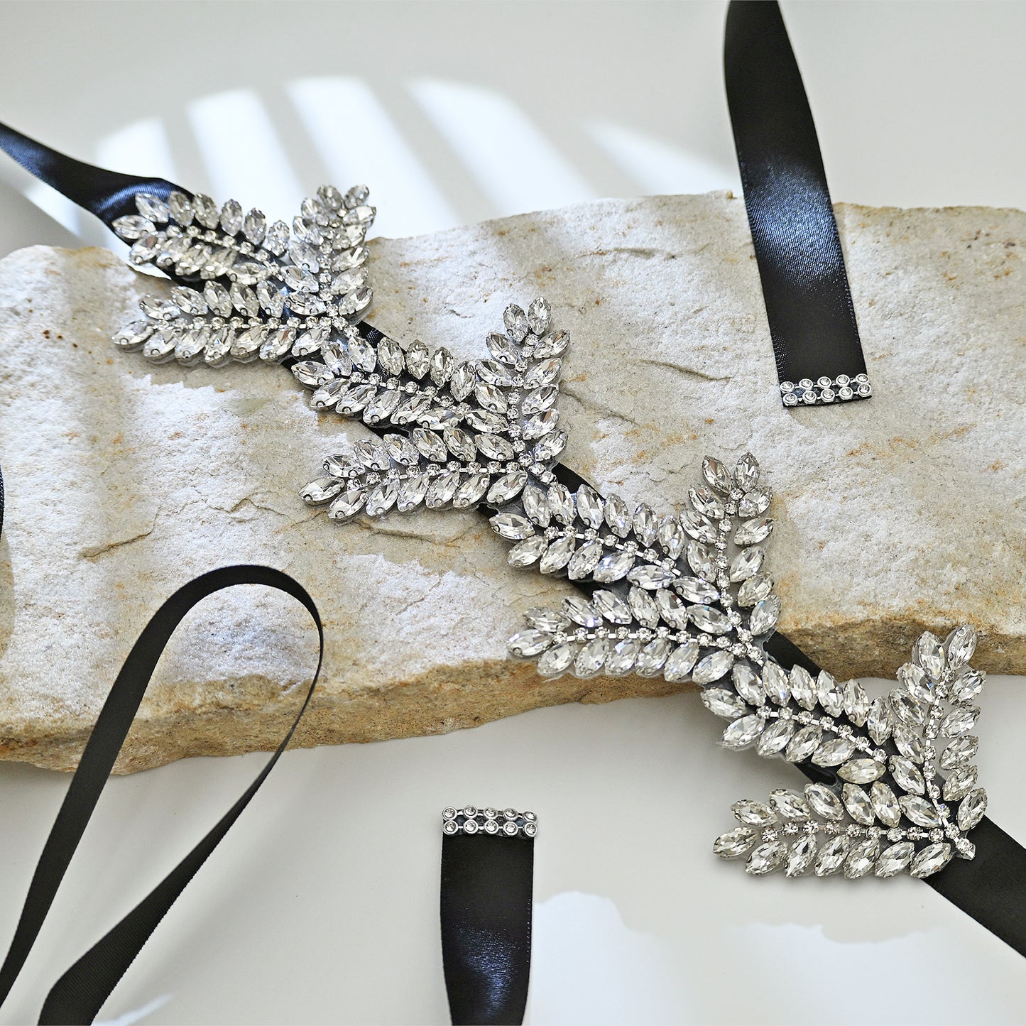 Crystal Leaf Silver Rhinestone Wedding Sash Forest & Garden Wedding Accessory - Bridella BS241