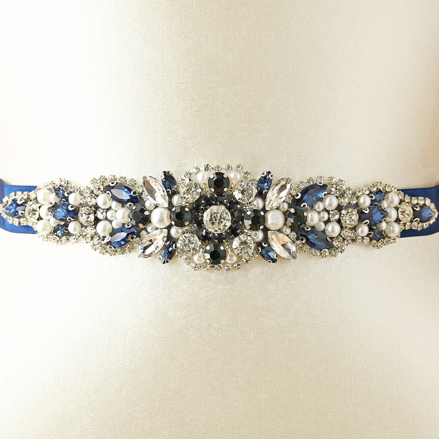 Navy Rhinestone Belt - Bridella BS162ML