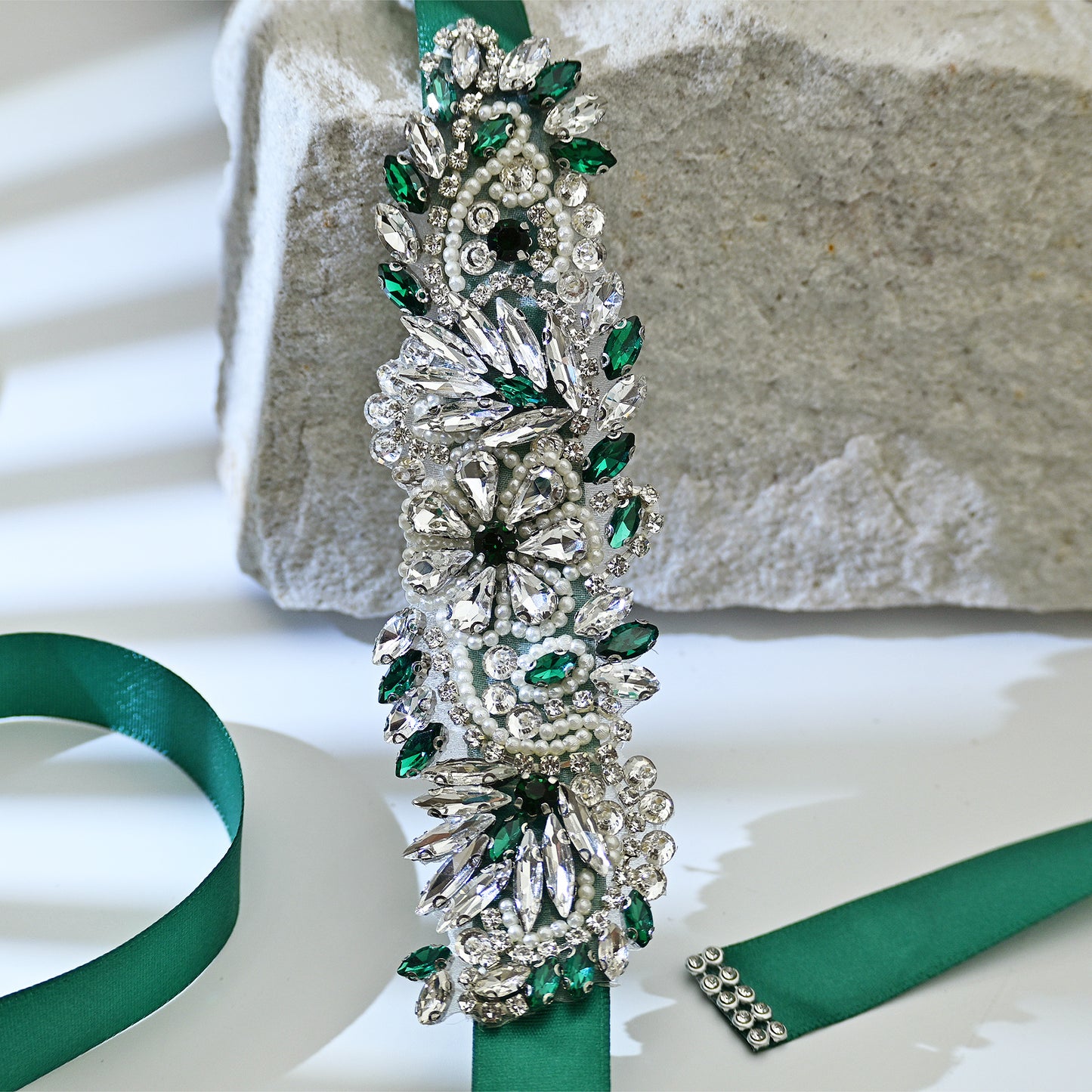 Green Rhinestone Pearl Bridal Belt Wedding Sash – Bridella BS22