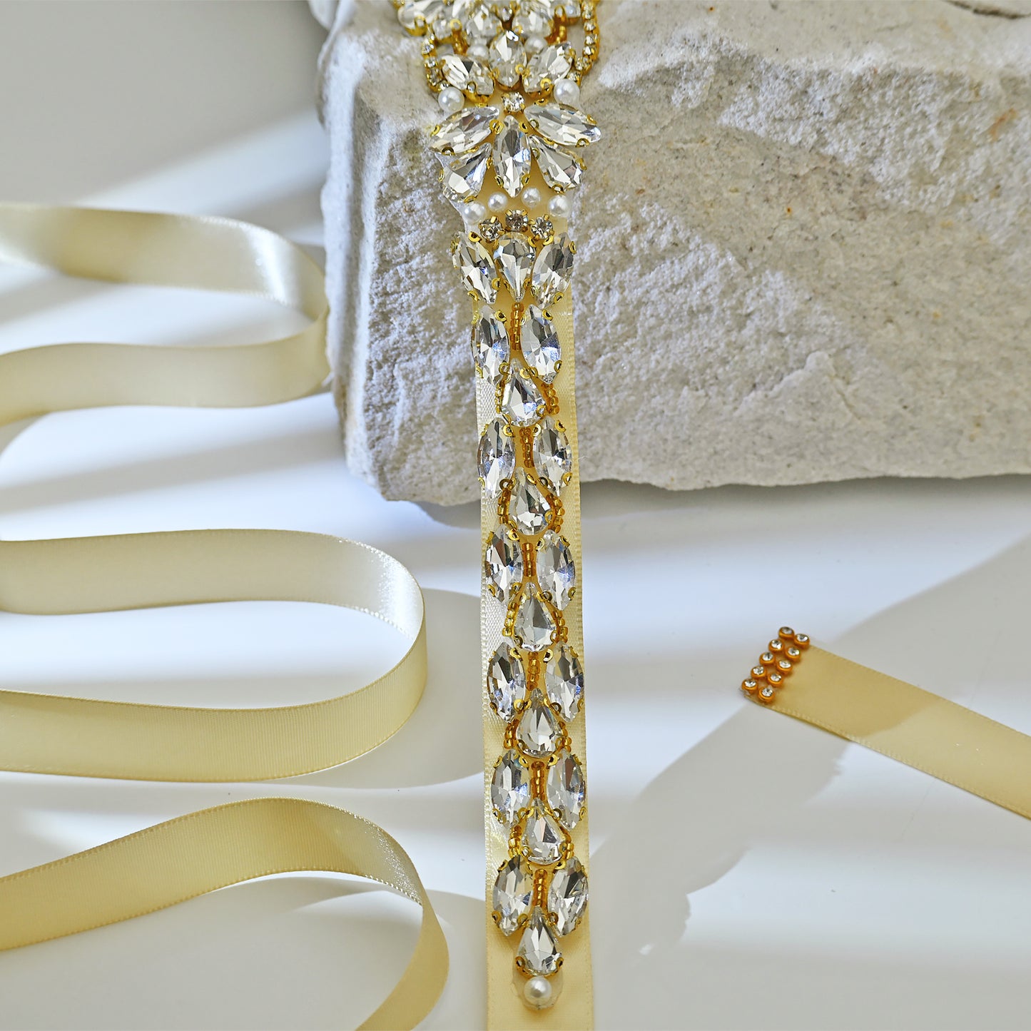 Ivory Rhinestone Bridal Sash Wedding Dress Belt – Bridella BS131-G