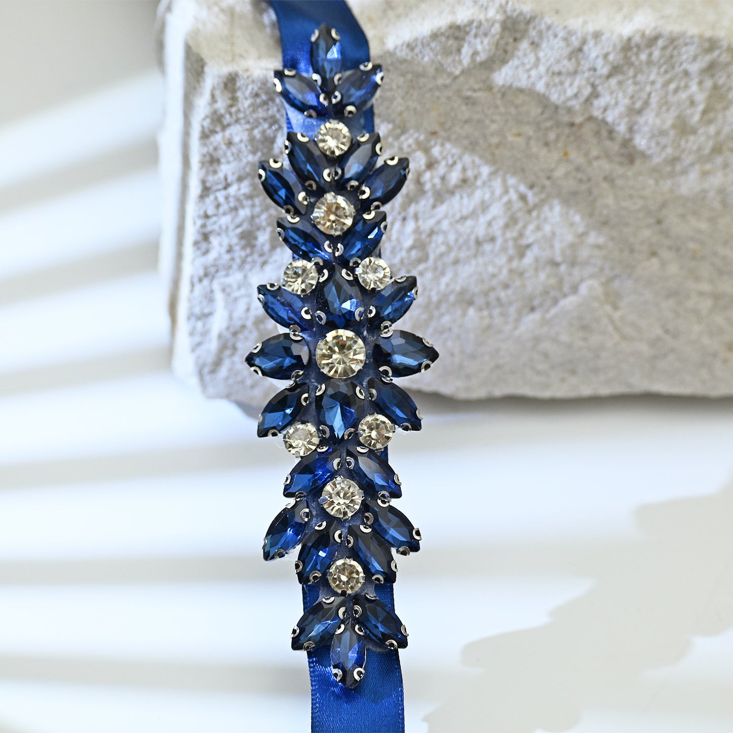 Navy Blue Rhinestone Bridal Sash Ribbon Wedding Dress Belt – Bridella BS243ML