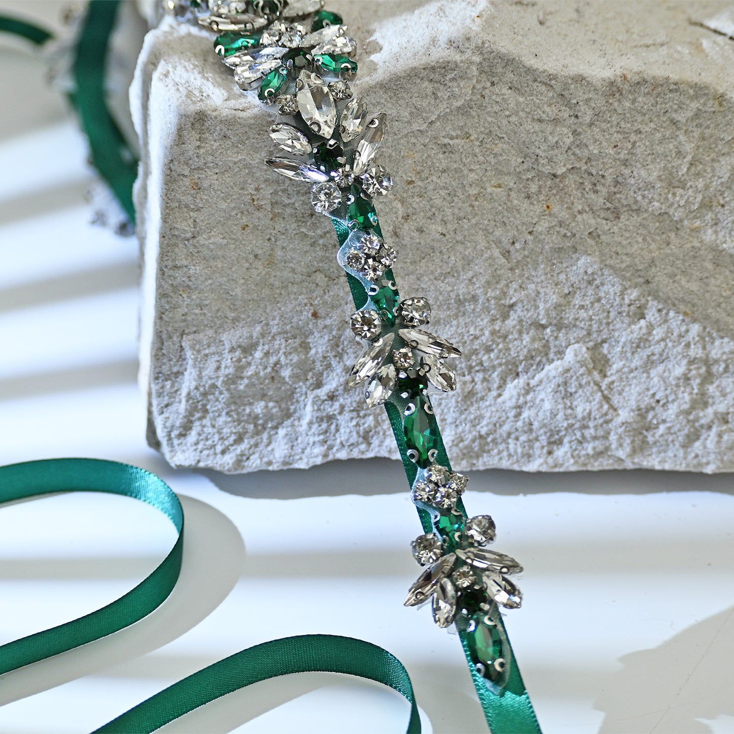 Green Rhinestone Bridal Belt Wedding Sash - Bridella BS122KL