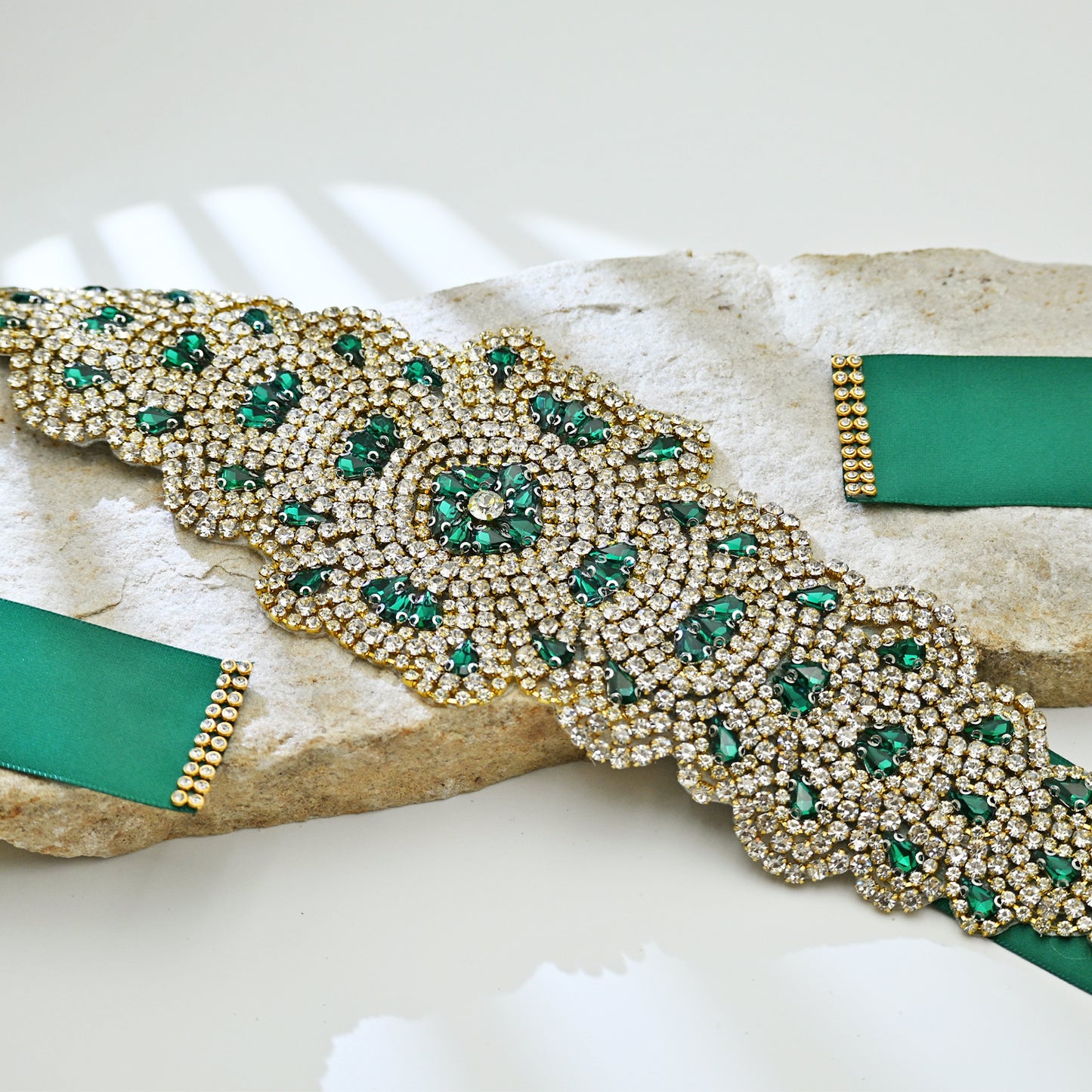 Green Rhinestone Bridal Belt Wedding - Bridella BS88GKL