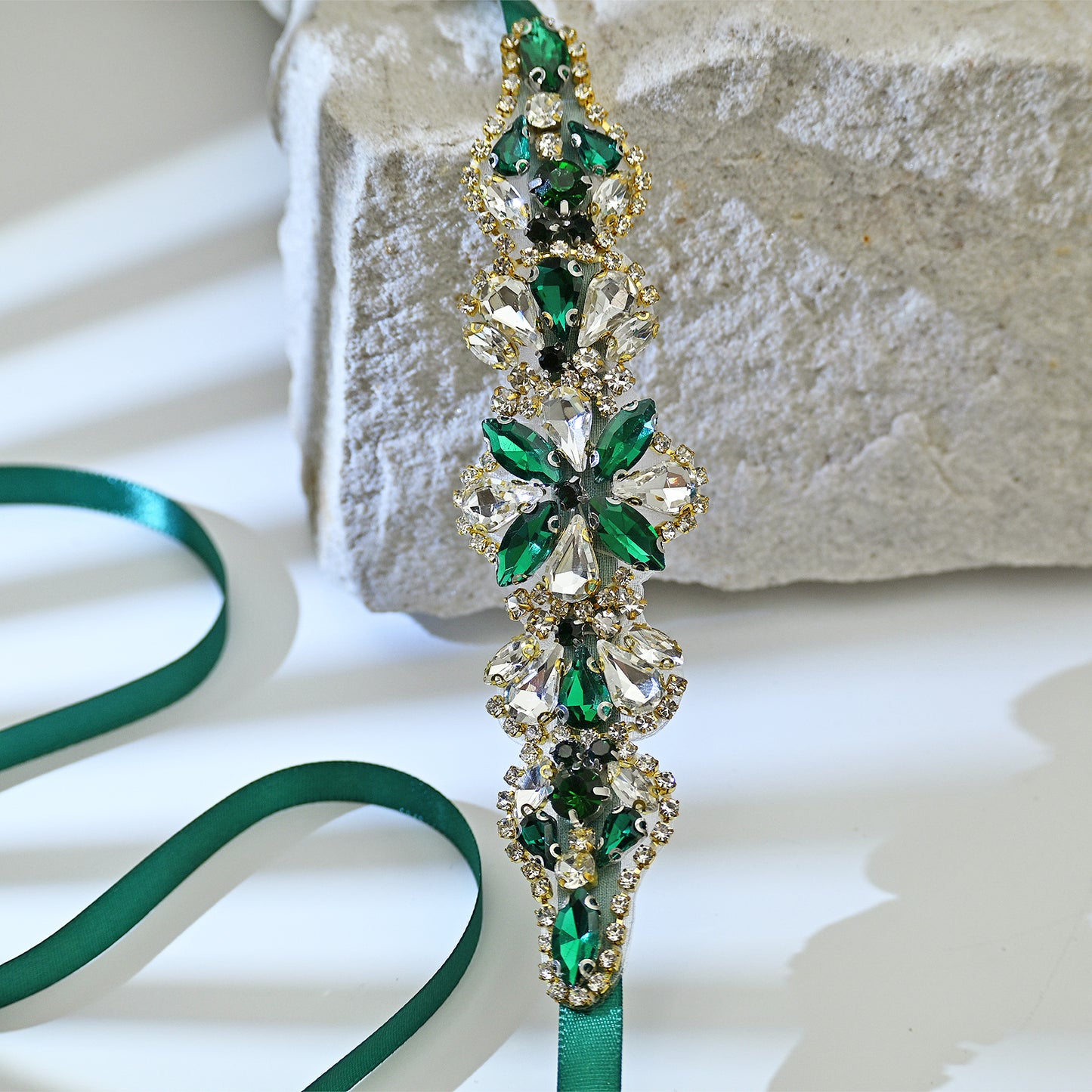 Green Rhinestone Bridal Belt Wedding Sash - Bridella BS137GKL