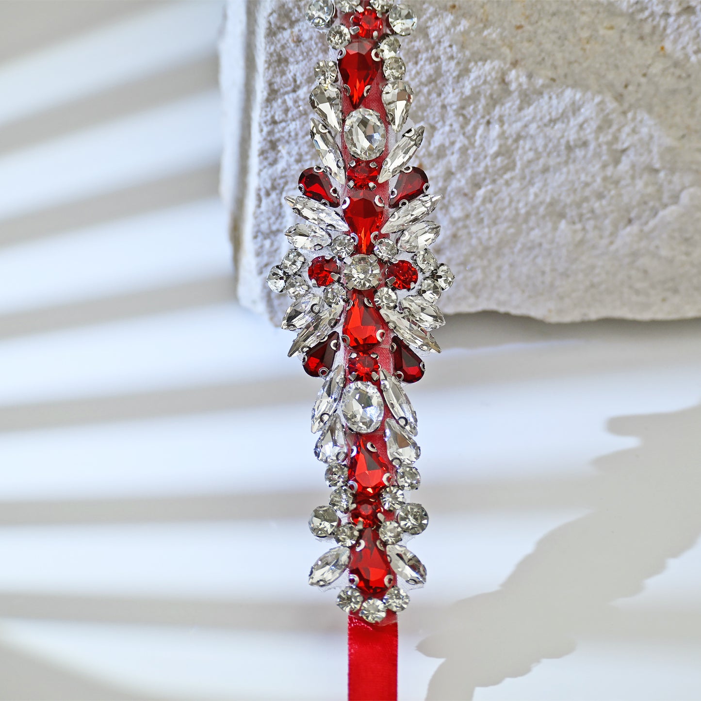 Red Rhinestone Bridal Dress Belt for Wedding - Bridella BS160R