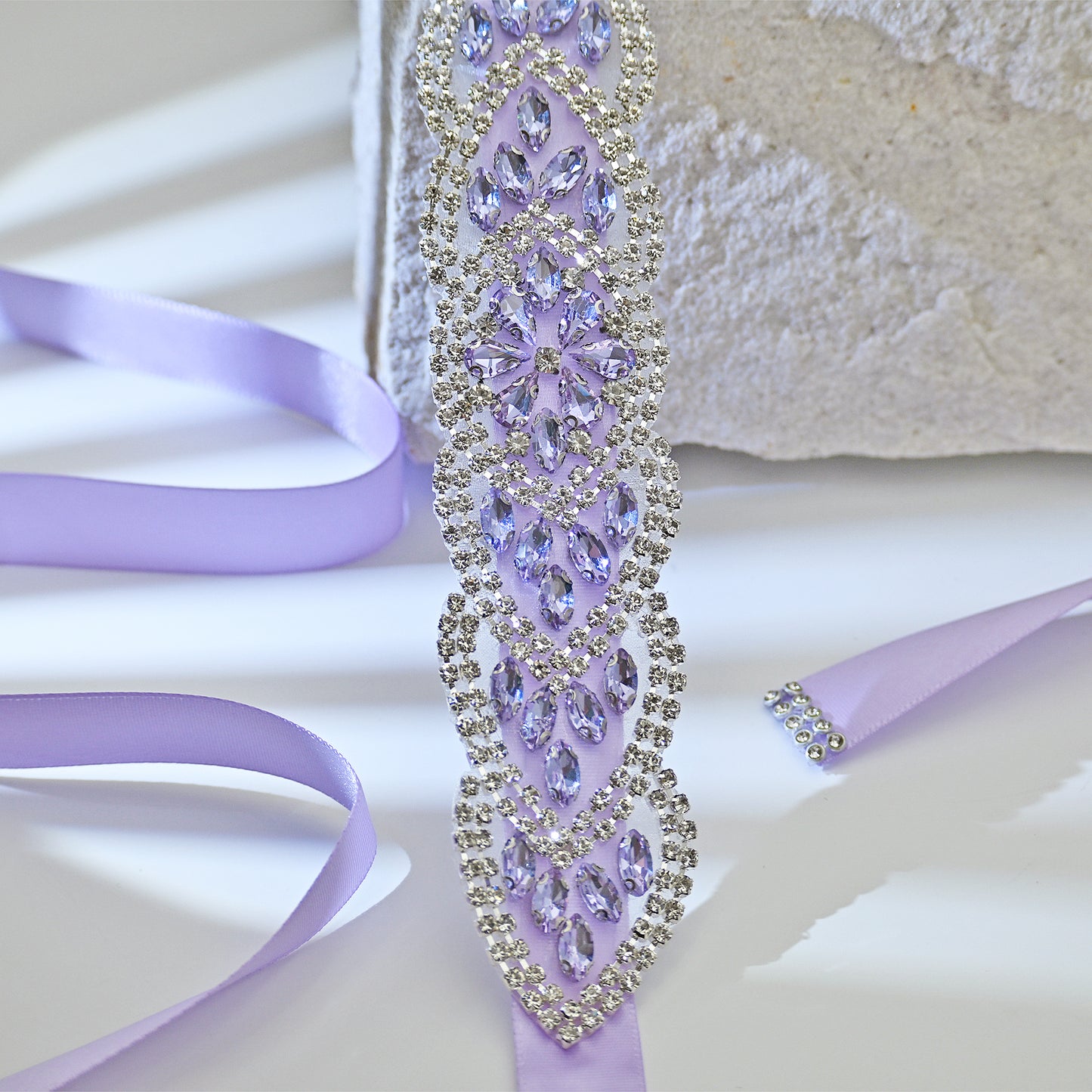 Lavender Rhinestone Bridal Sash Ribbon Wedding Dress Belt – Bridella BS248LA