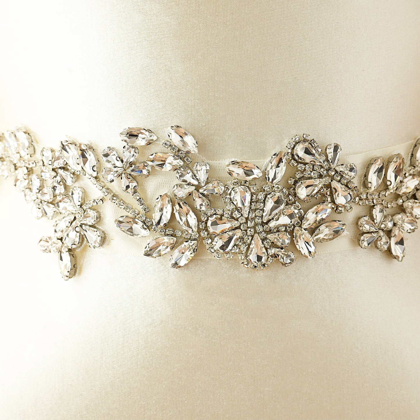 Off white Rhinestone Belt - Bridella BS283