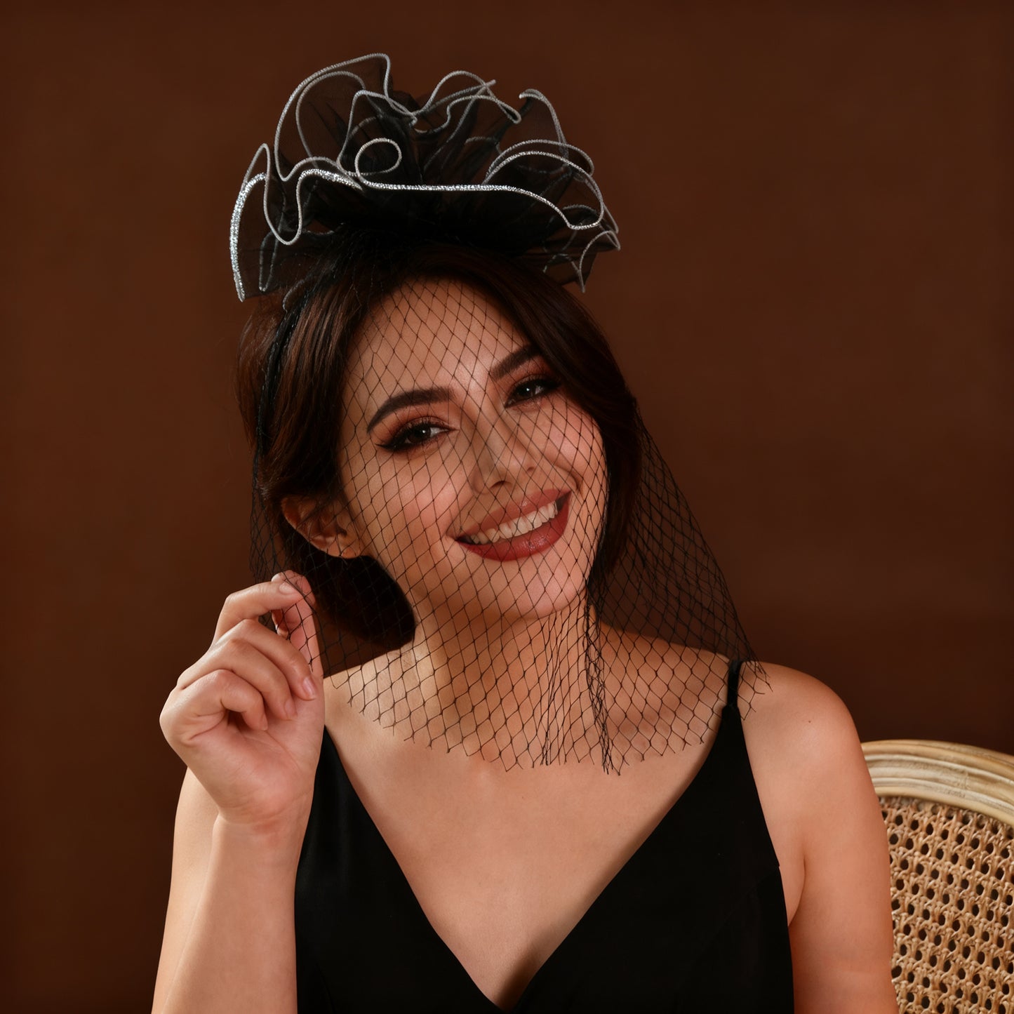 Black Floral Birdcage Bridal Blusher Veil Wedding Hair Accessory Vintage Face Veil - Bridella BMA02-B