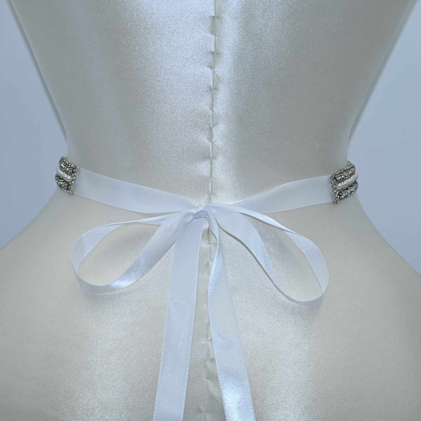 Bridella BS54 White Rhinestone & Pearl Belt