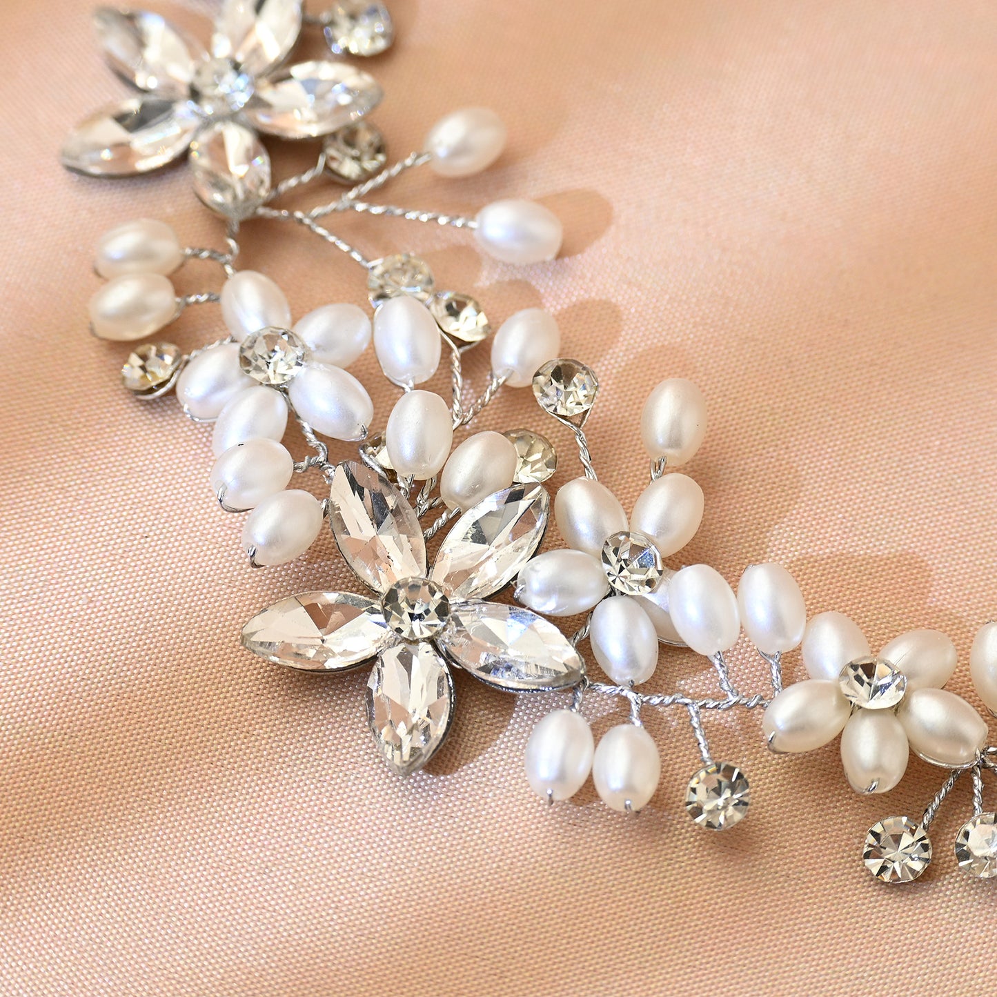 Bridella BHP128 Silver Rhinestone & Pearl Tiara