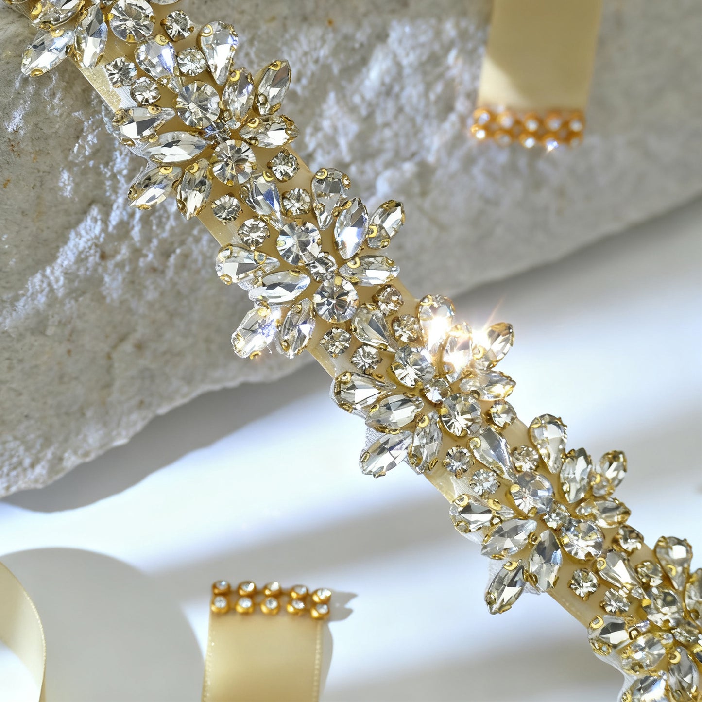 Bridella BS269G-D-Champagne Ribbon Gold Rhinestone Belt