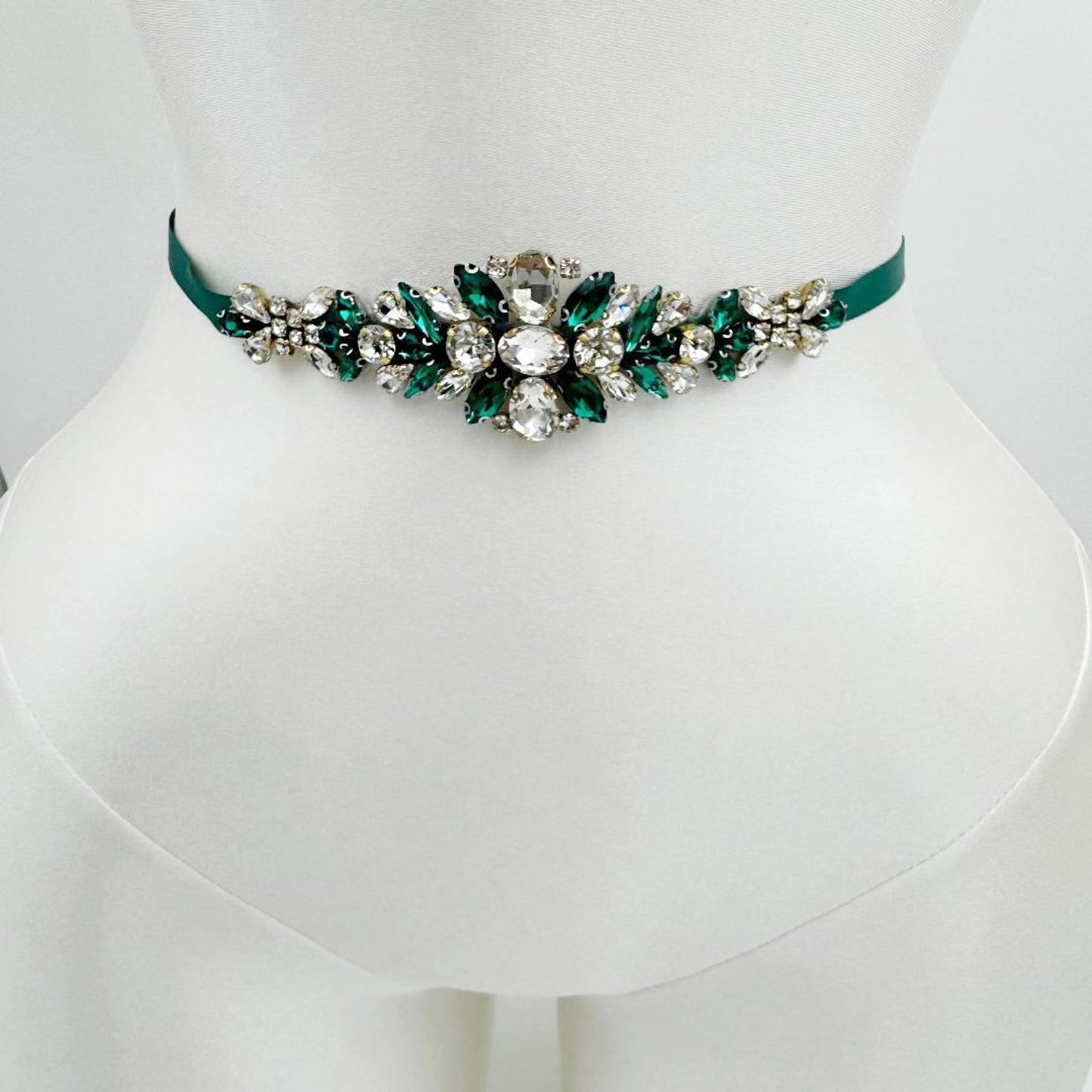 BS128GKL emerald rhinestone belt