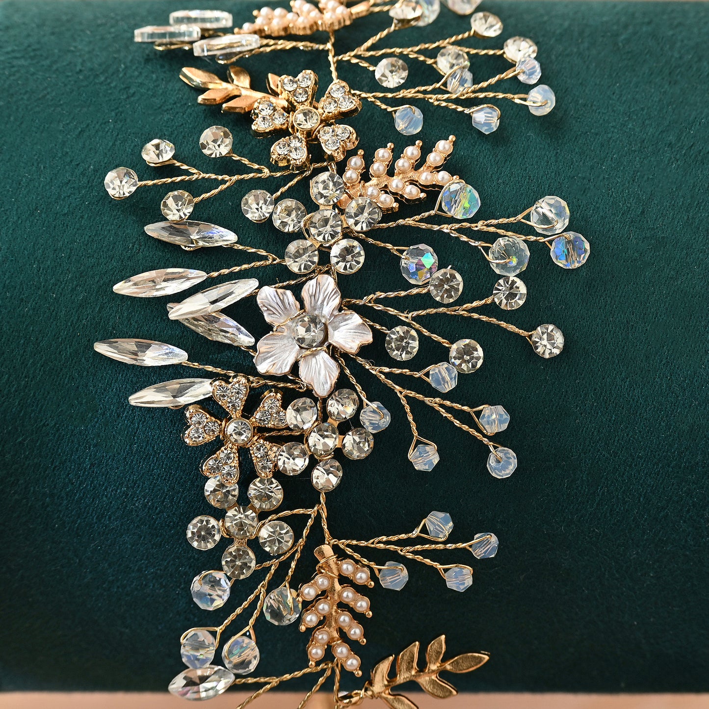 Bridella BHP235-G Gold Rhinestone & Pearl Headband