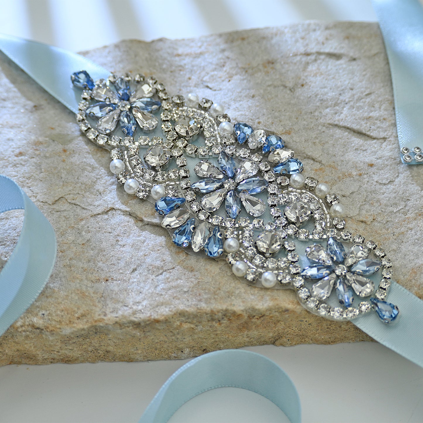 Bridella BS76QL Baby Blue Rhinestone Belt