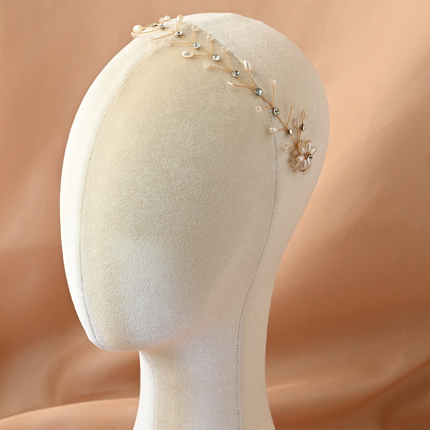 Bridella BHP35-G Gold Rhinestone & Pearl Headband