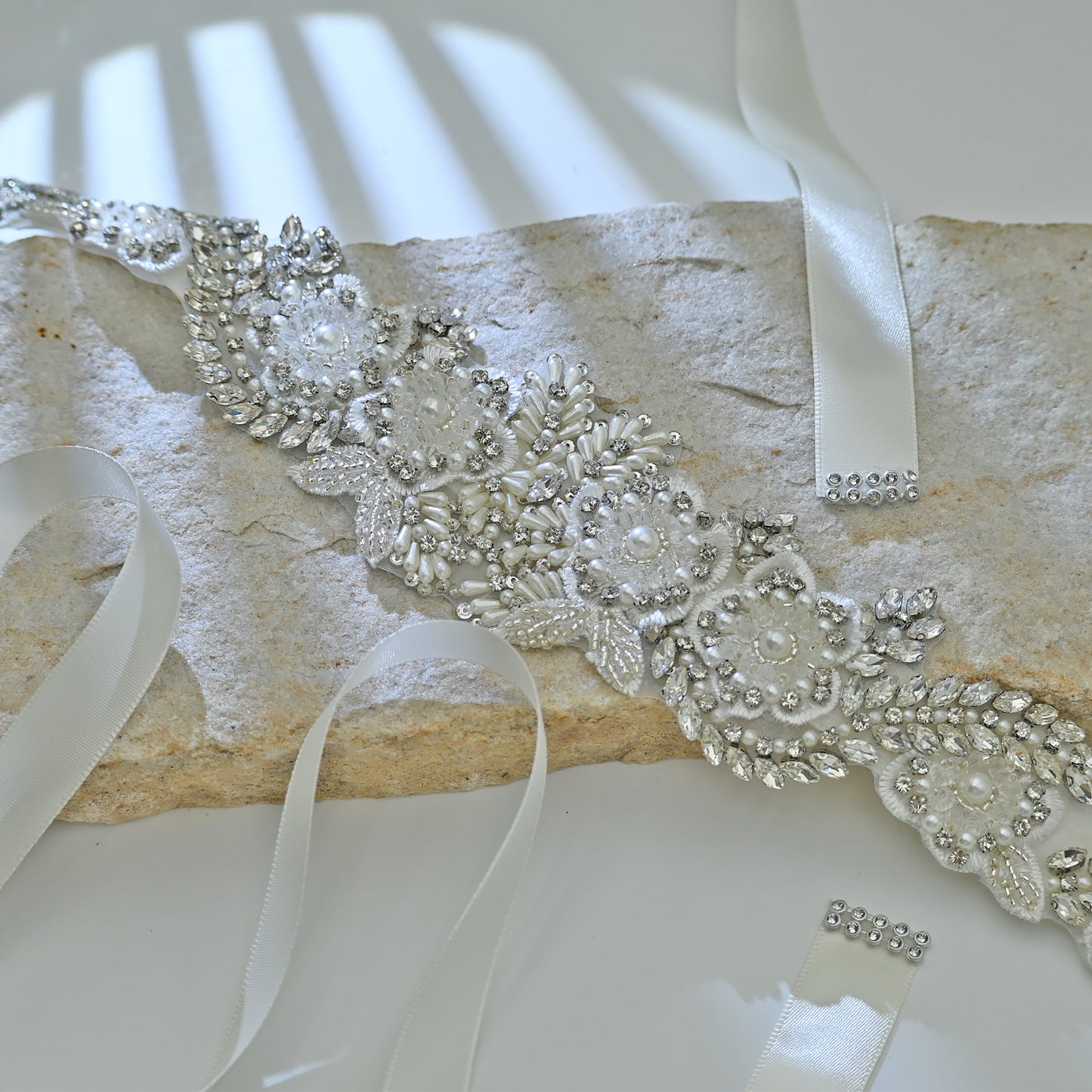 Bridella BS83 Off White Rhinestone & Pearl Belt