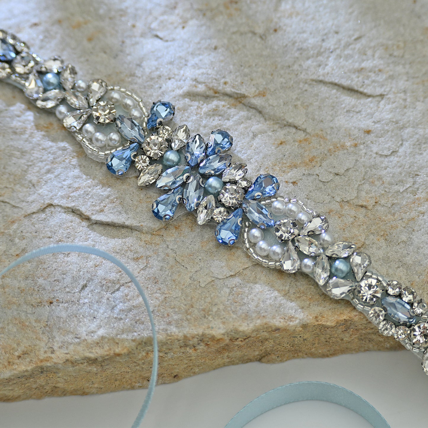 Bridella BS93QL Light Blue Rhinestone & Pearl Belt
