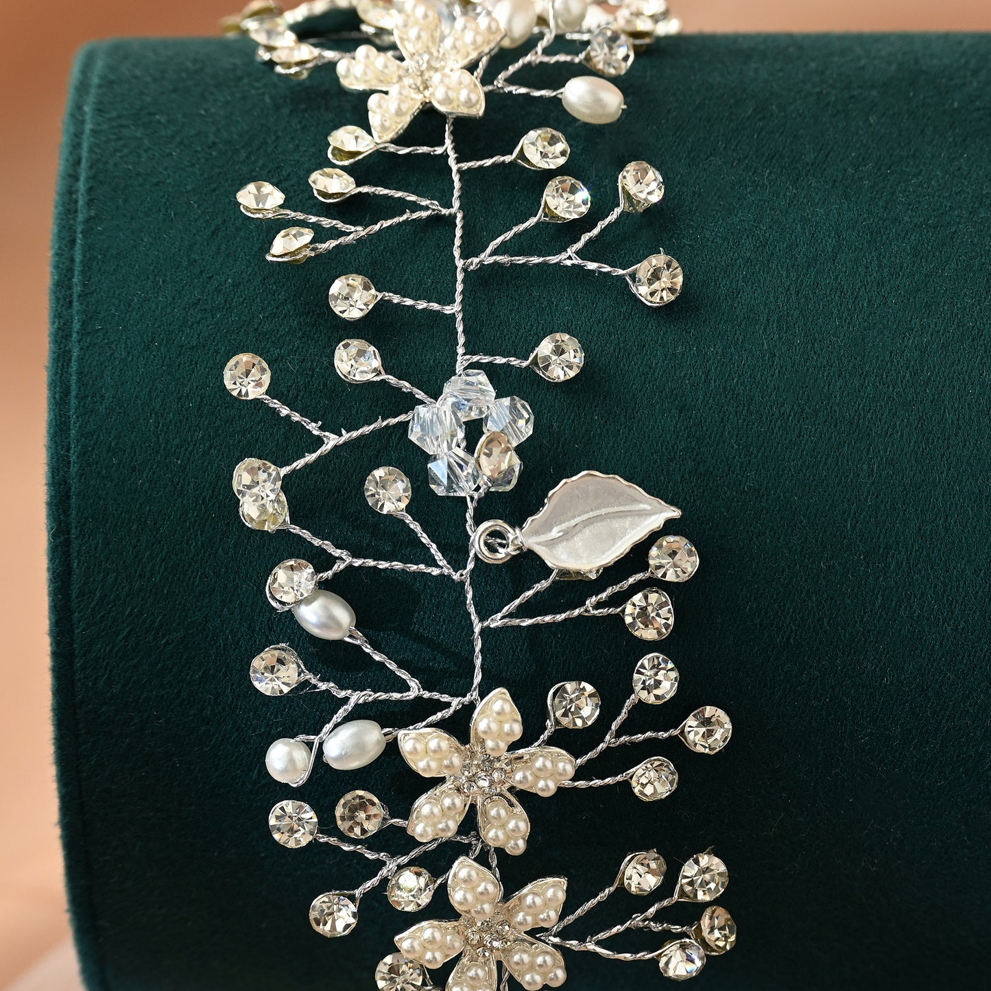 Bridella BHP236-S Silver Rhinestone & Pearl Headband
