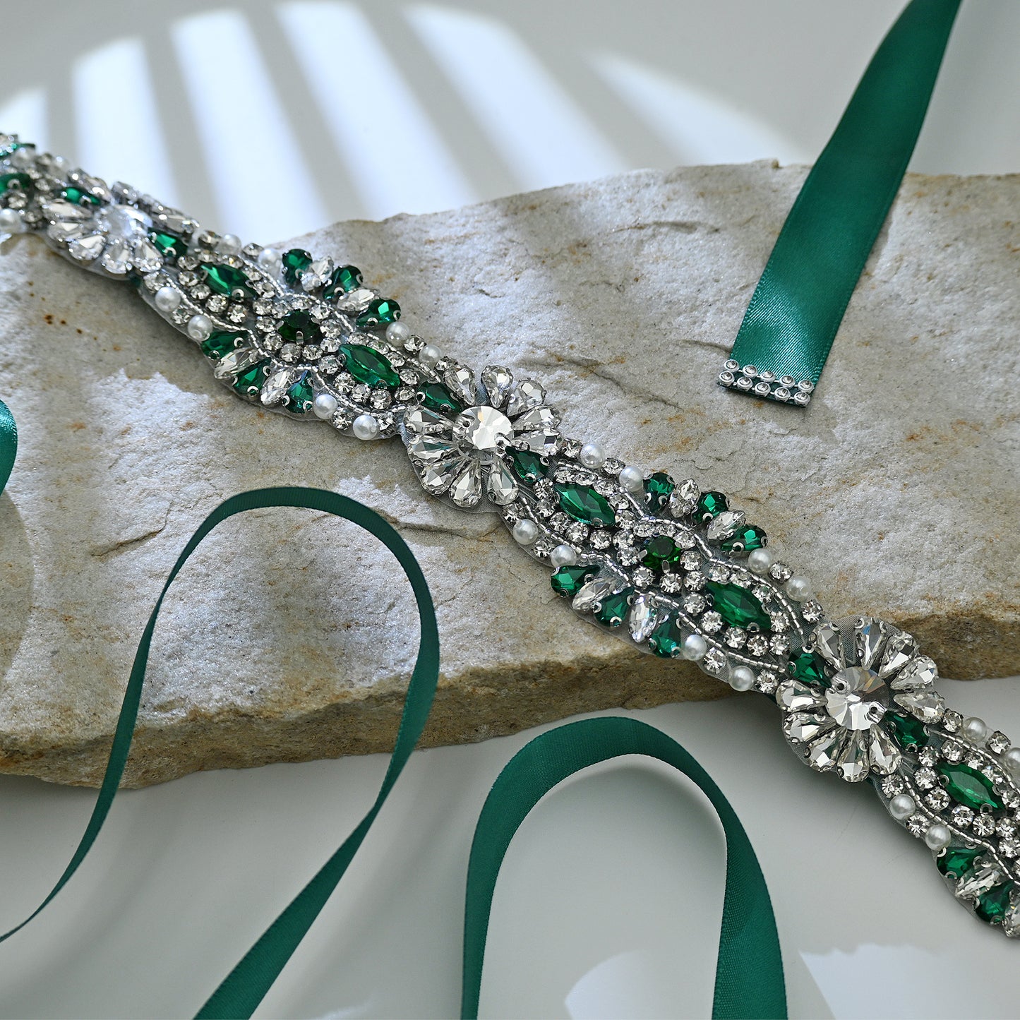 Bridella BS237KL-Green Ribbon Green Rhinestone Belt