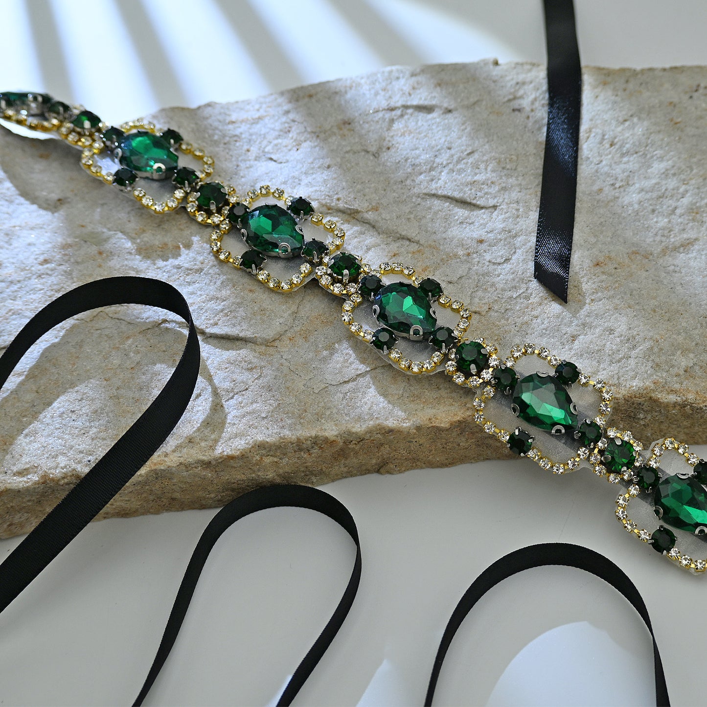 Bridella BS218KL Green Rhinestone & Pearl Belt
