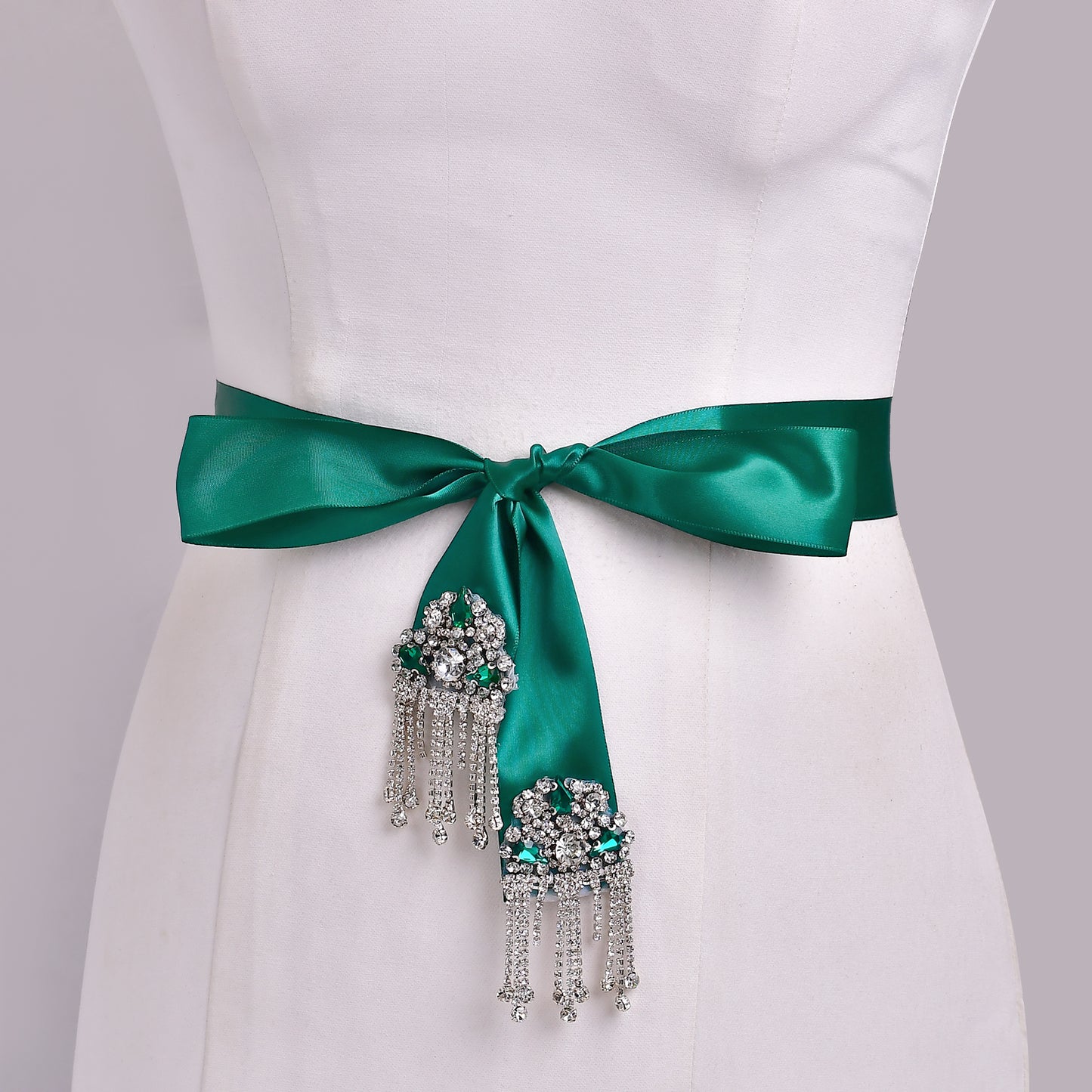 Daily Bridal Wedding Belt Silver Rhinestone Applique Sash for Women Gown Dress - Bridella S109